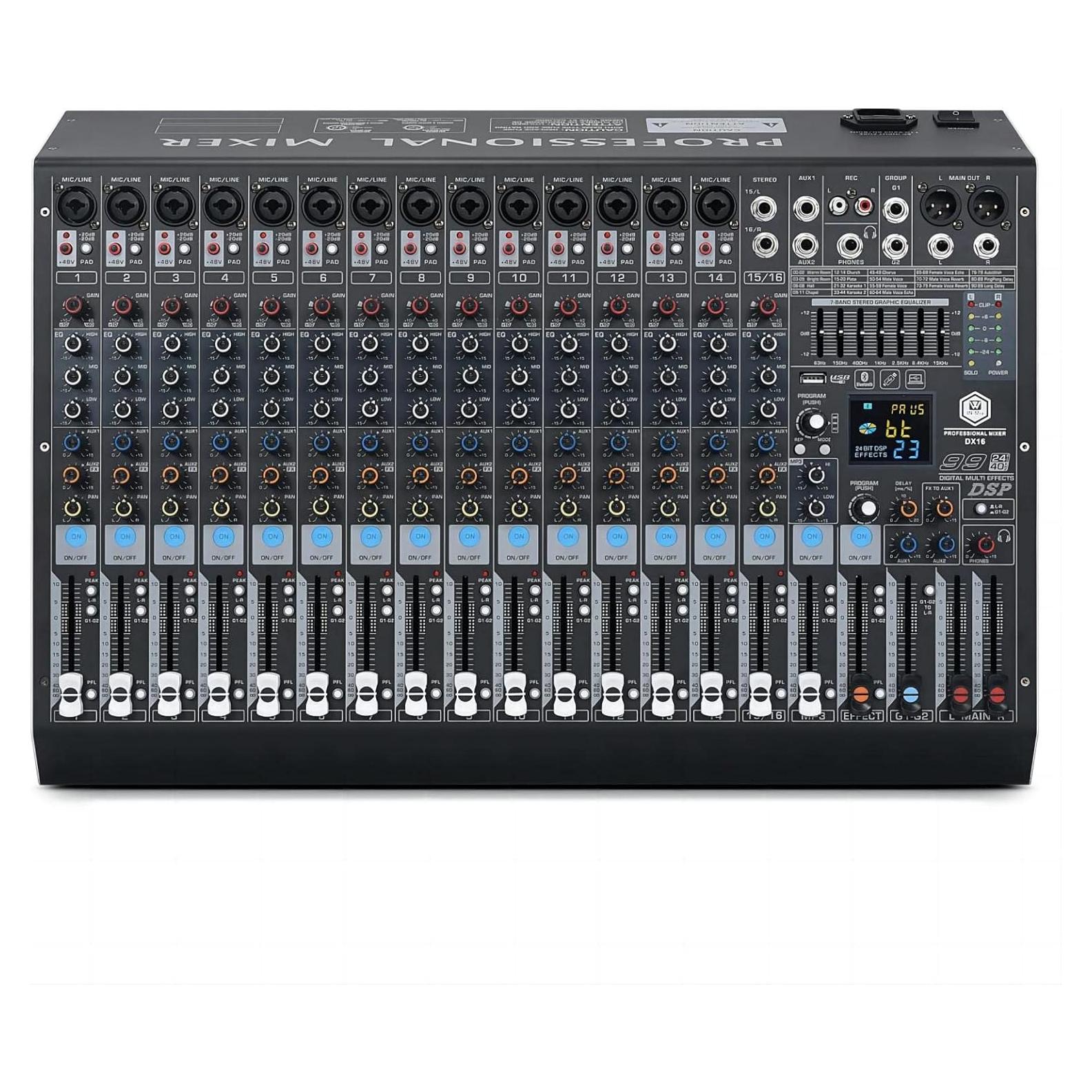 Mezclador de Audio W IN-Mix DX16 16 Canales Bluetooth USB