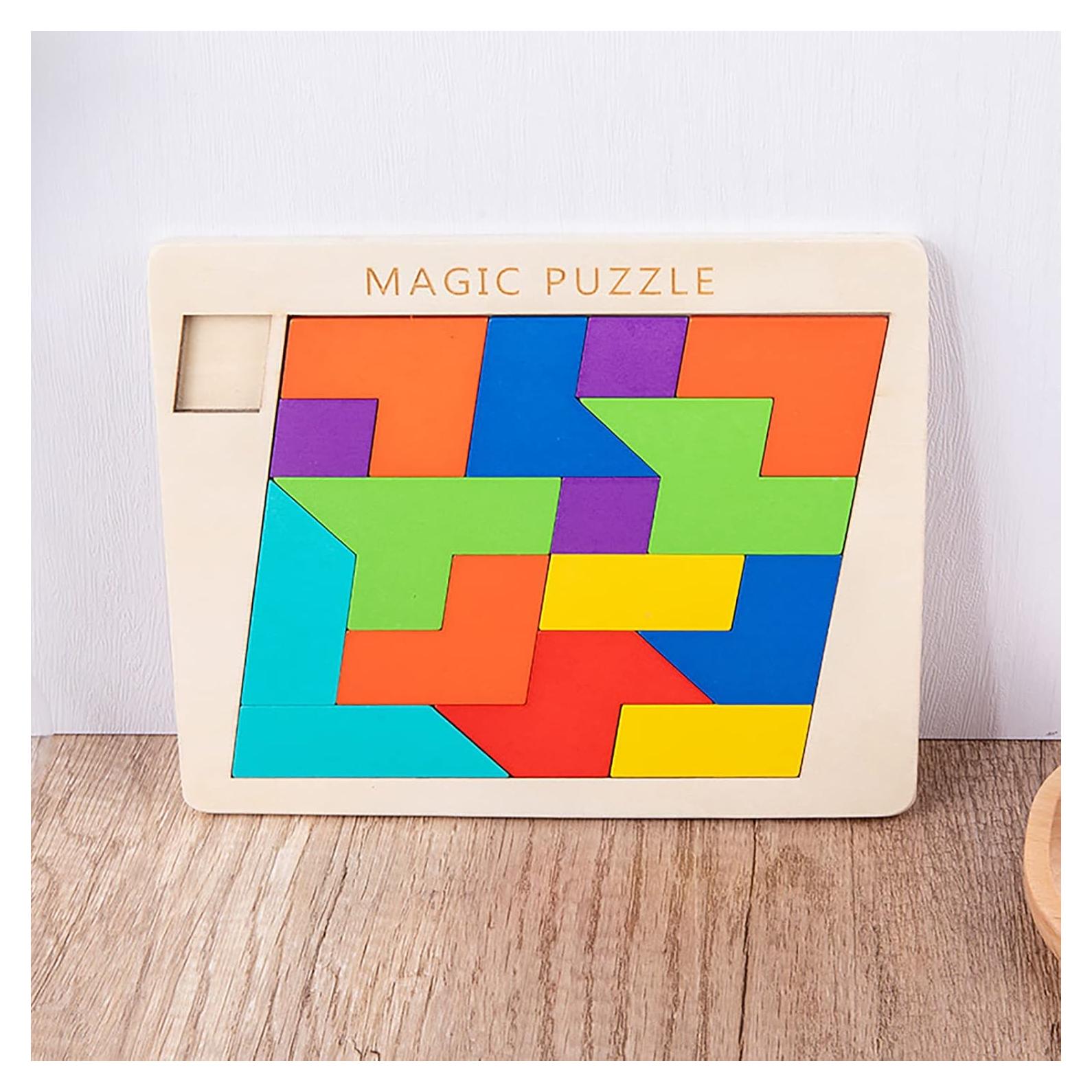 Rompecabezas de Madera Tangram AHYUAN 15 Piezas 3D Educativo