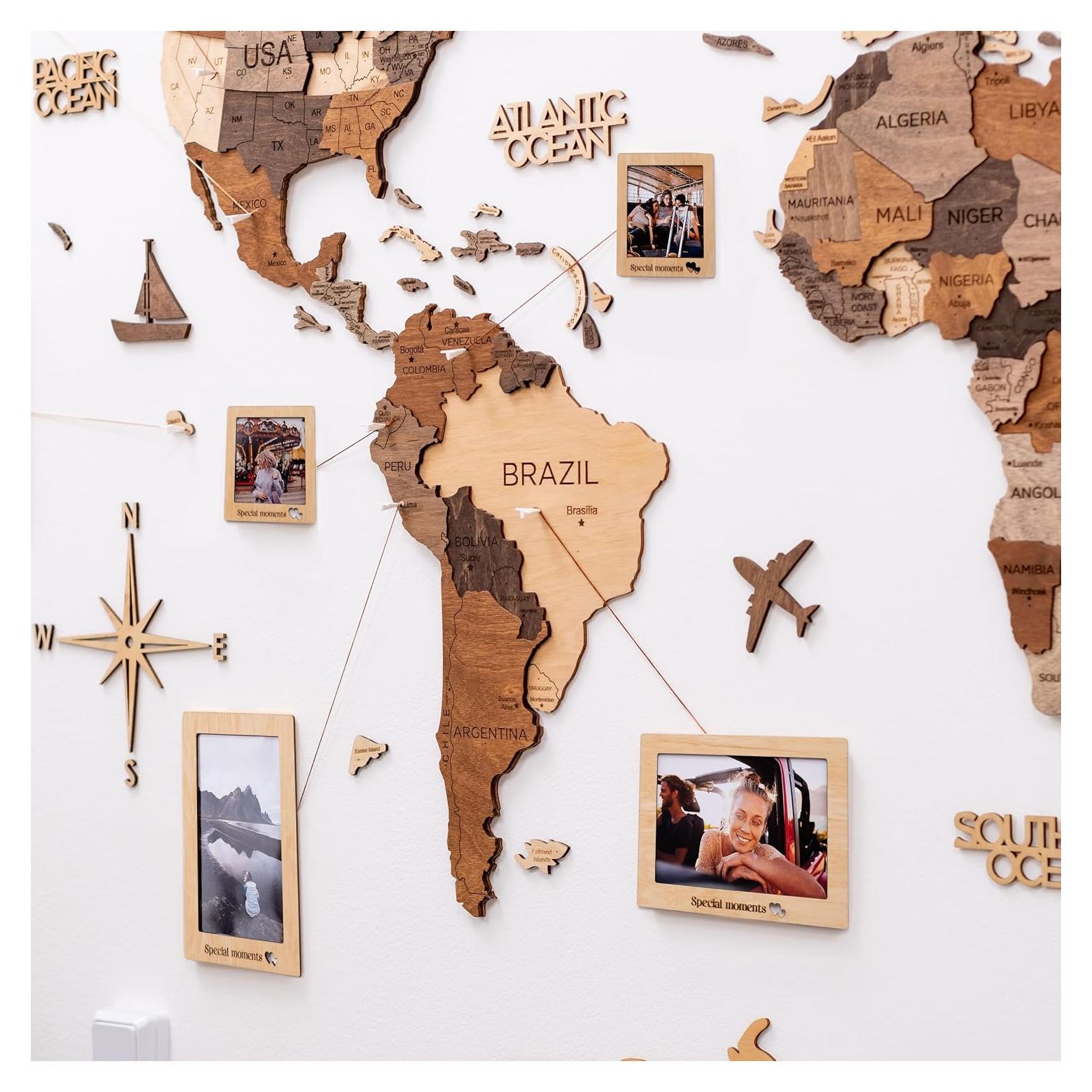 Mapa Mundial de Madera 3D EnjoyTheWood - Decoración Pared M
