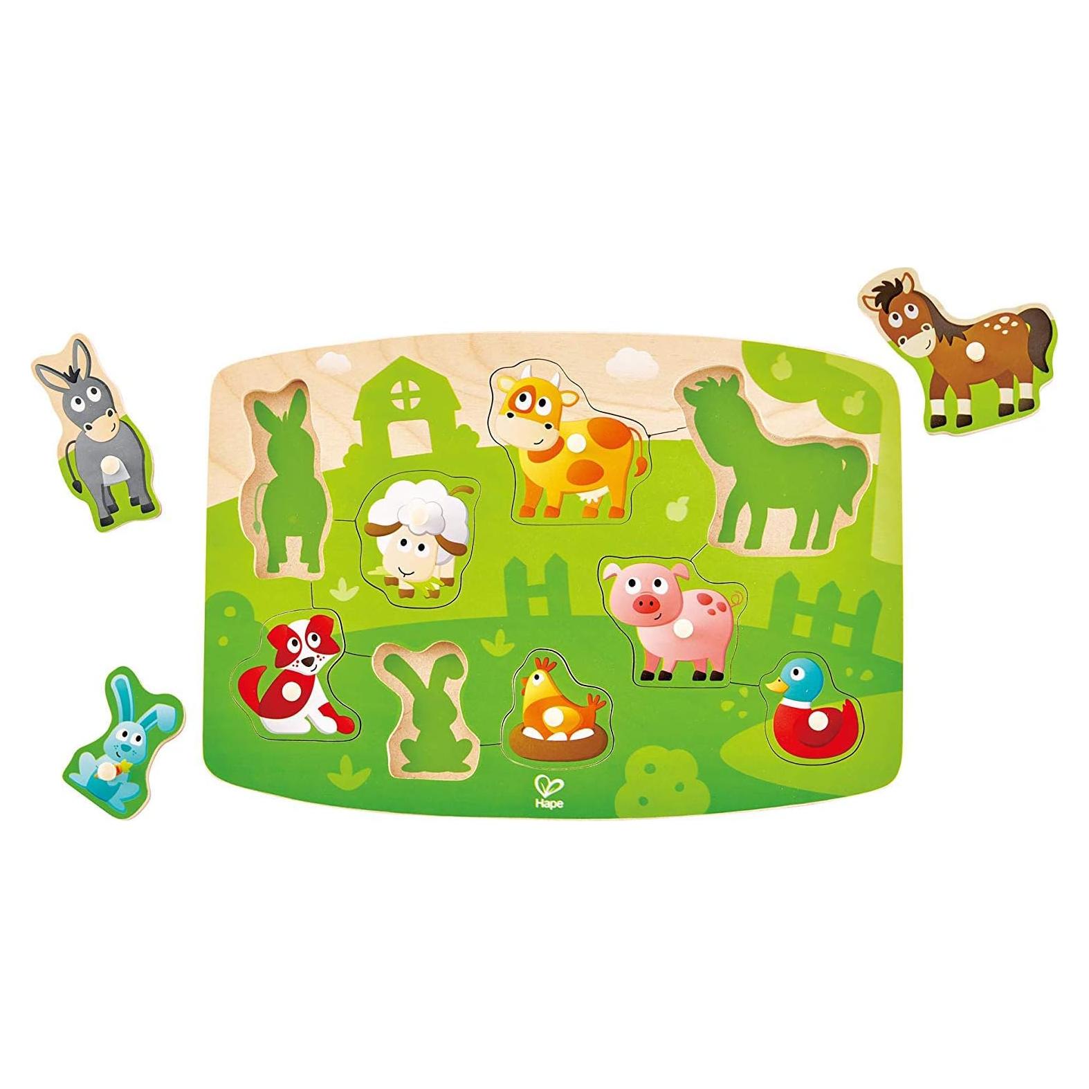 Rompecabezas de Clavijas de Granja Hape 10 Piezas Madera 29.4x20.8 cm