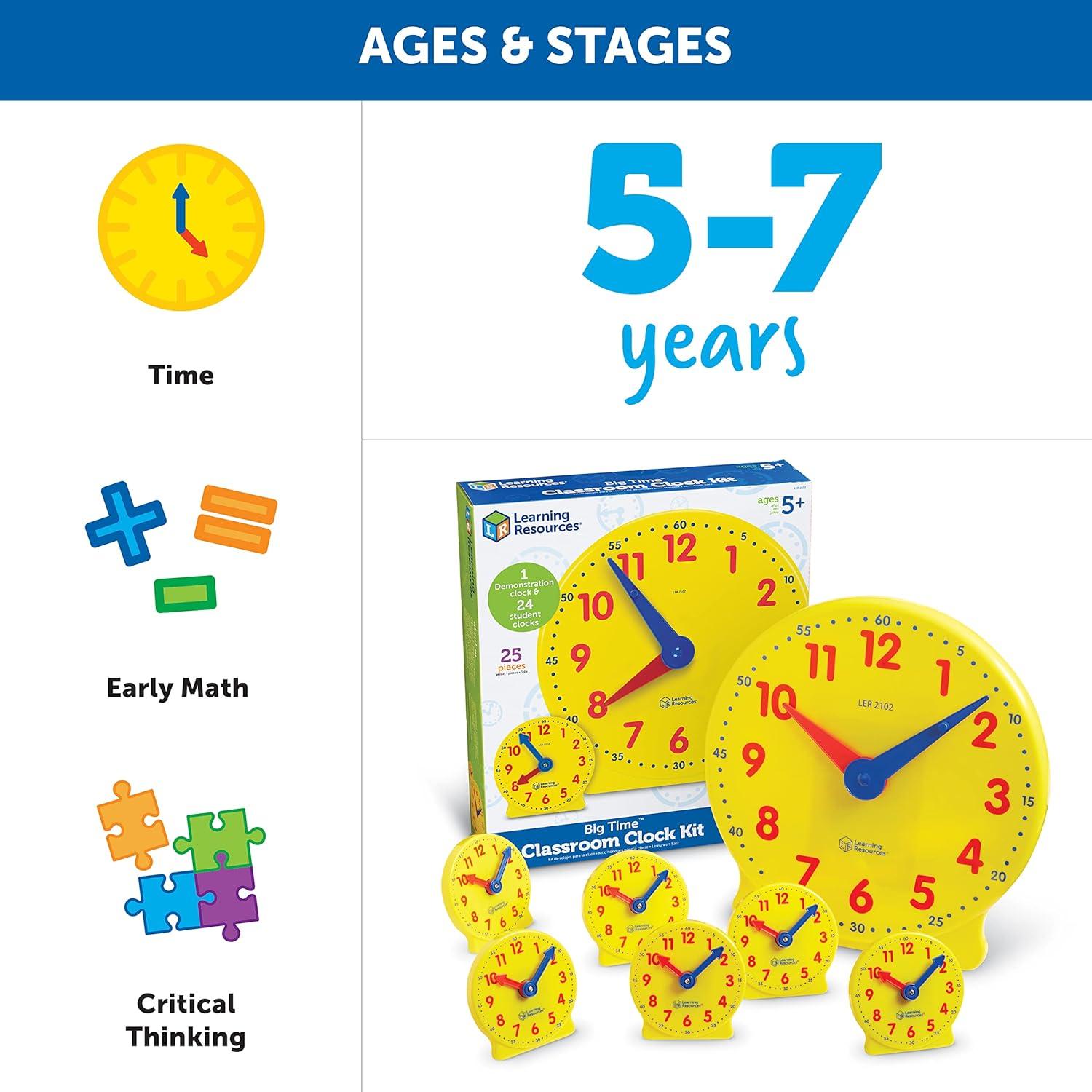 Learning Resources Classroom Clock Kit - Preschool Must Have, Teaching Time Activity , About Flash Time Cards, Montessori Toys, Math Manipulatives, Gifts for Boys and Girls, Toddler Activities