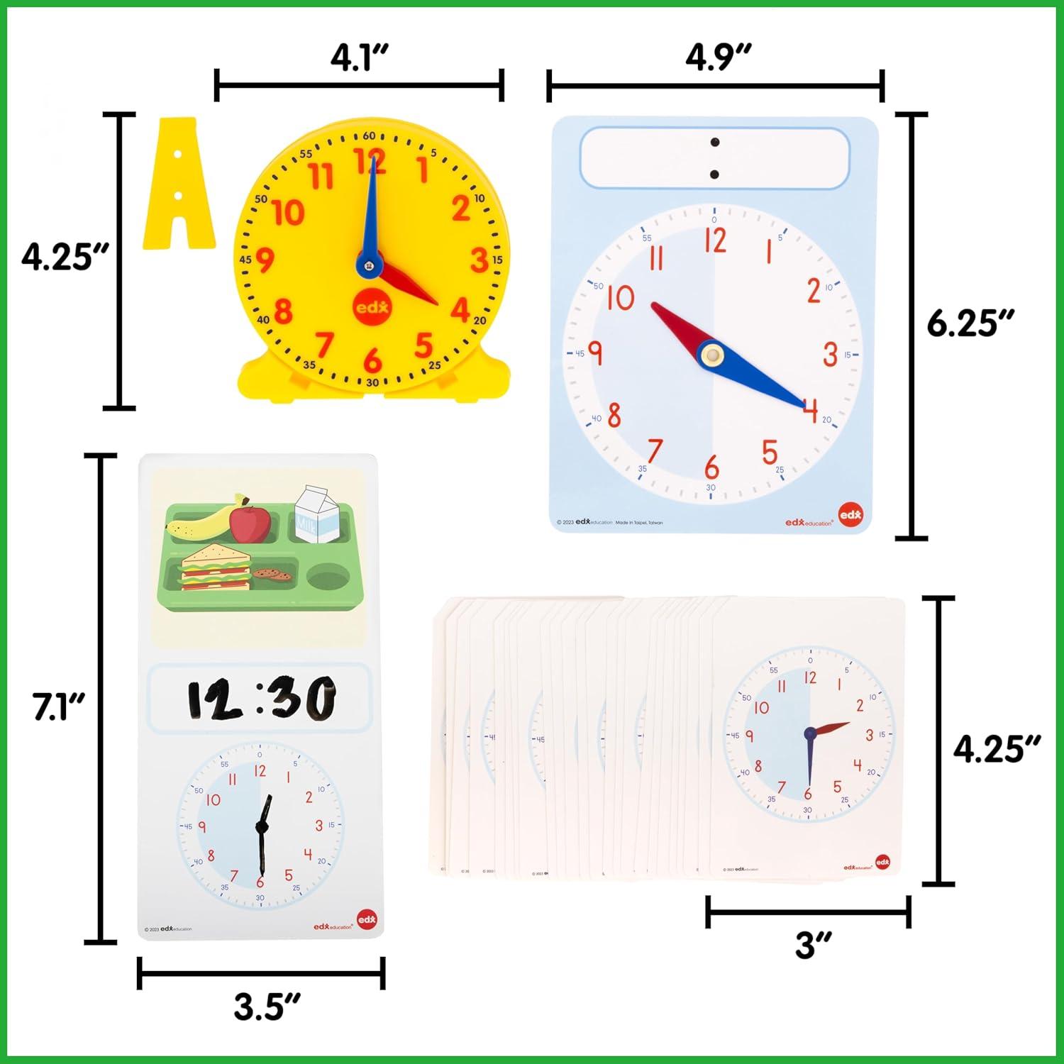 Conjunto de Reloj de Aprendizaje Edx Education | 8 Tarjetas Doble Cara y 25 Didácticas
