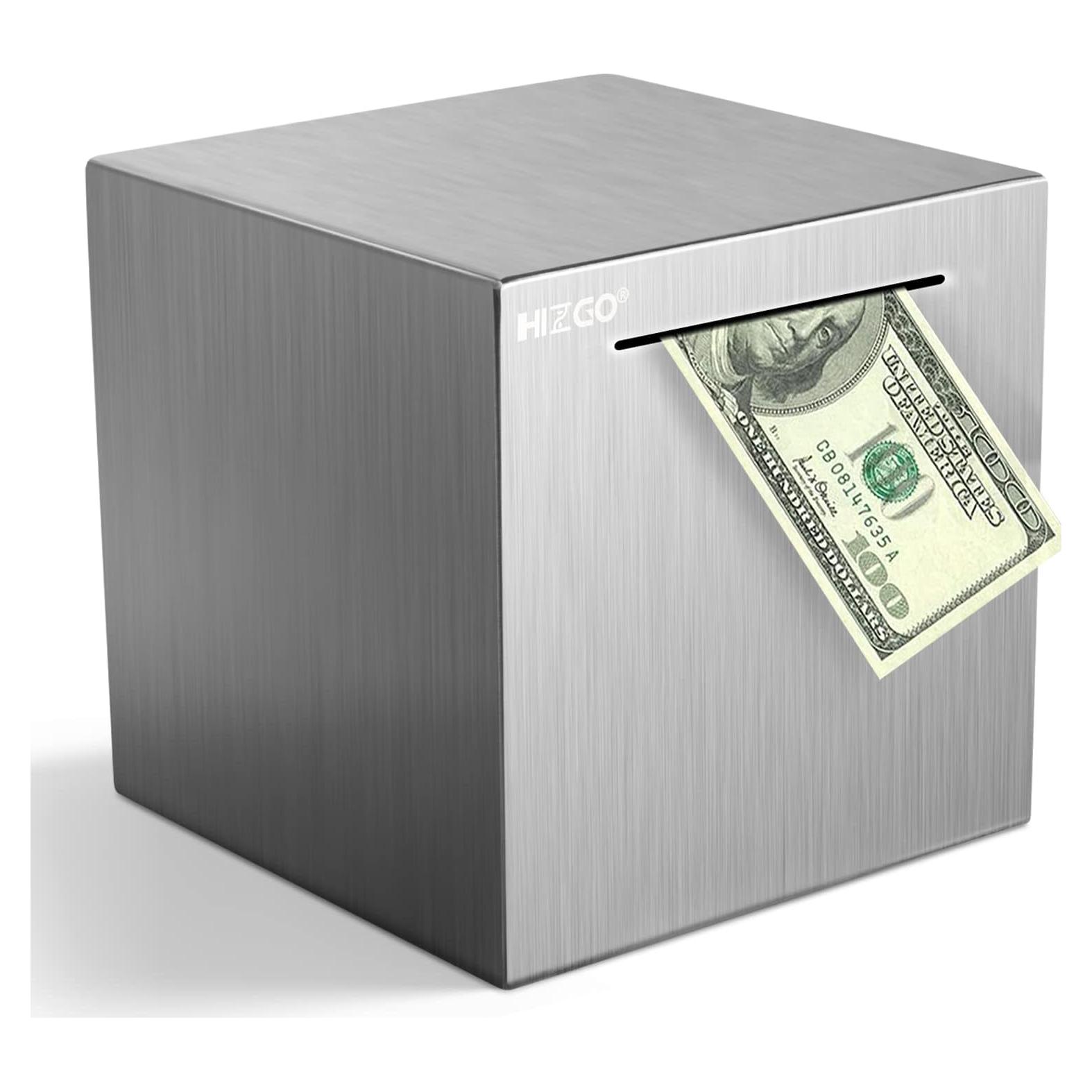 Alcancía de Acero Inoxidable Hizgo 15 cm para Ahorrar Dinero