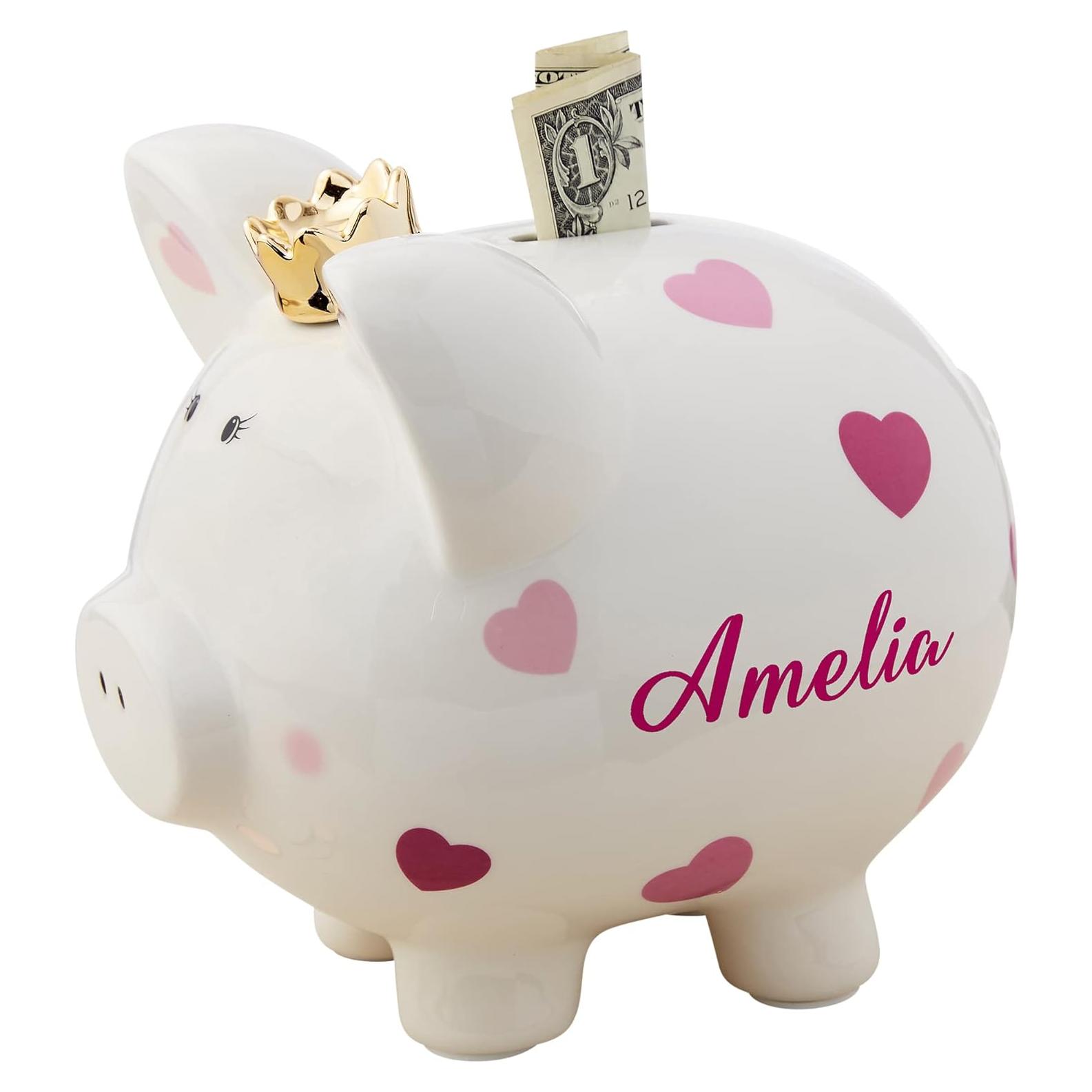 Alcancía Personalizada Cerámica Rosa con Lunares - 50.8 cm