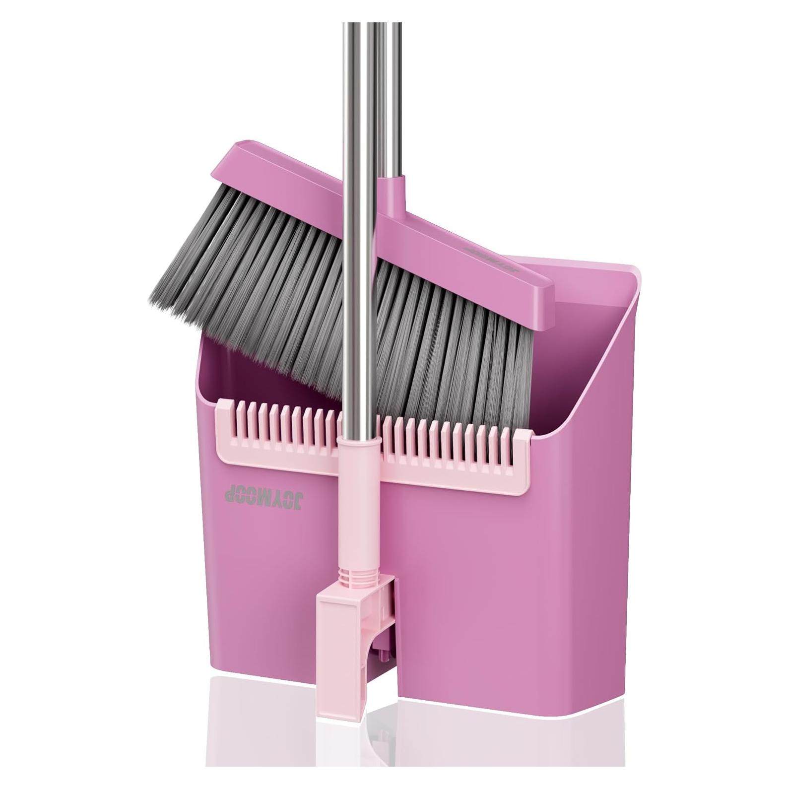 Escoba y Recogedor JOYMOOP Rosa 60 cm, Cerdas Suaves y Ángulo