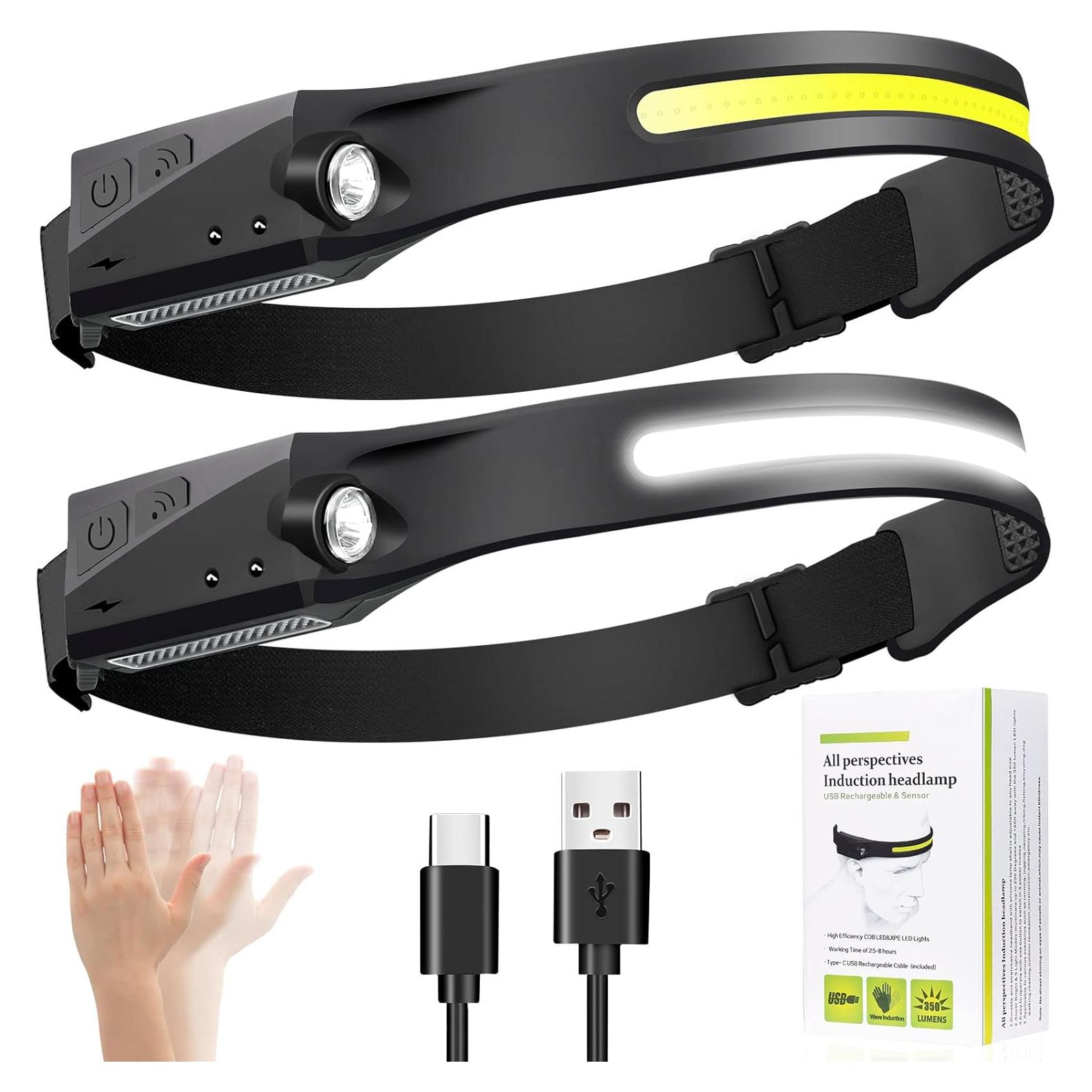 Linterna Frontal LED Recargable Ginlpd 2 Pack 1200 Lúmenes