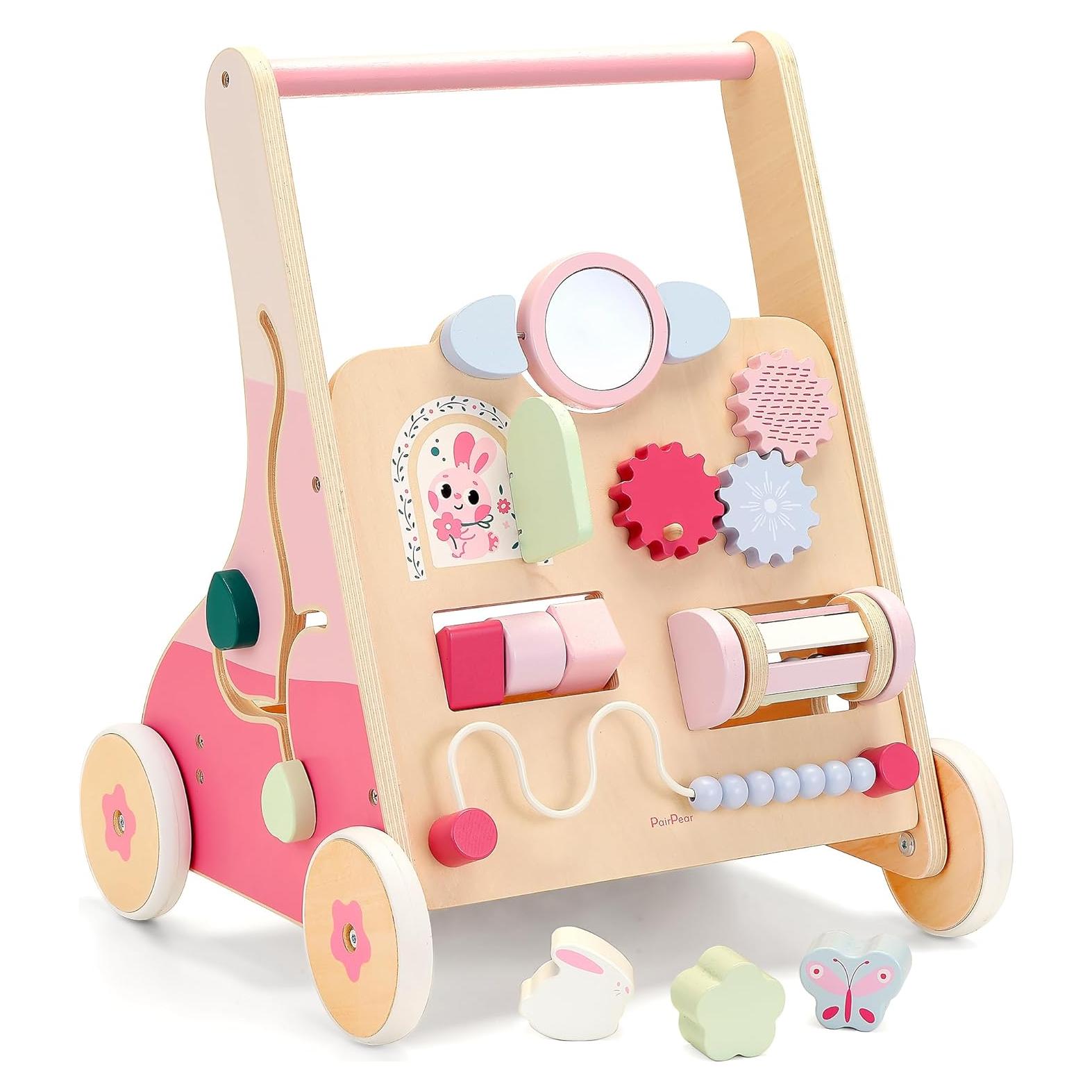 Andador de Madera PairPear Conejo Rosa 8 en 1 para Bebés