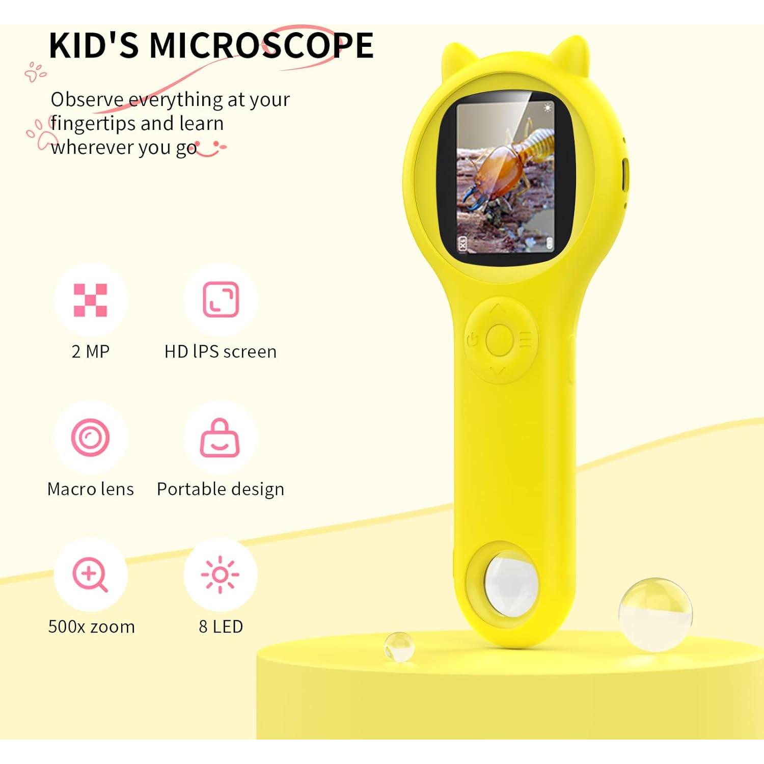 Microscopio Digital para Niños Ashfly - Lupa LED Amarillo