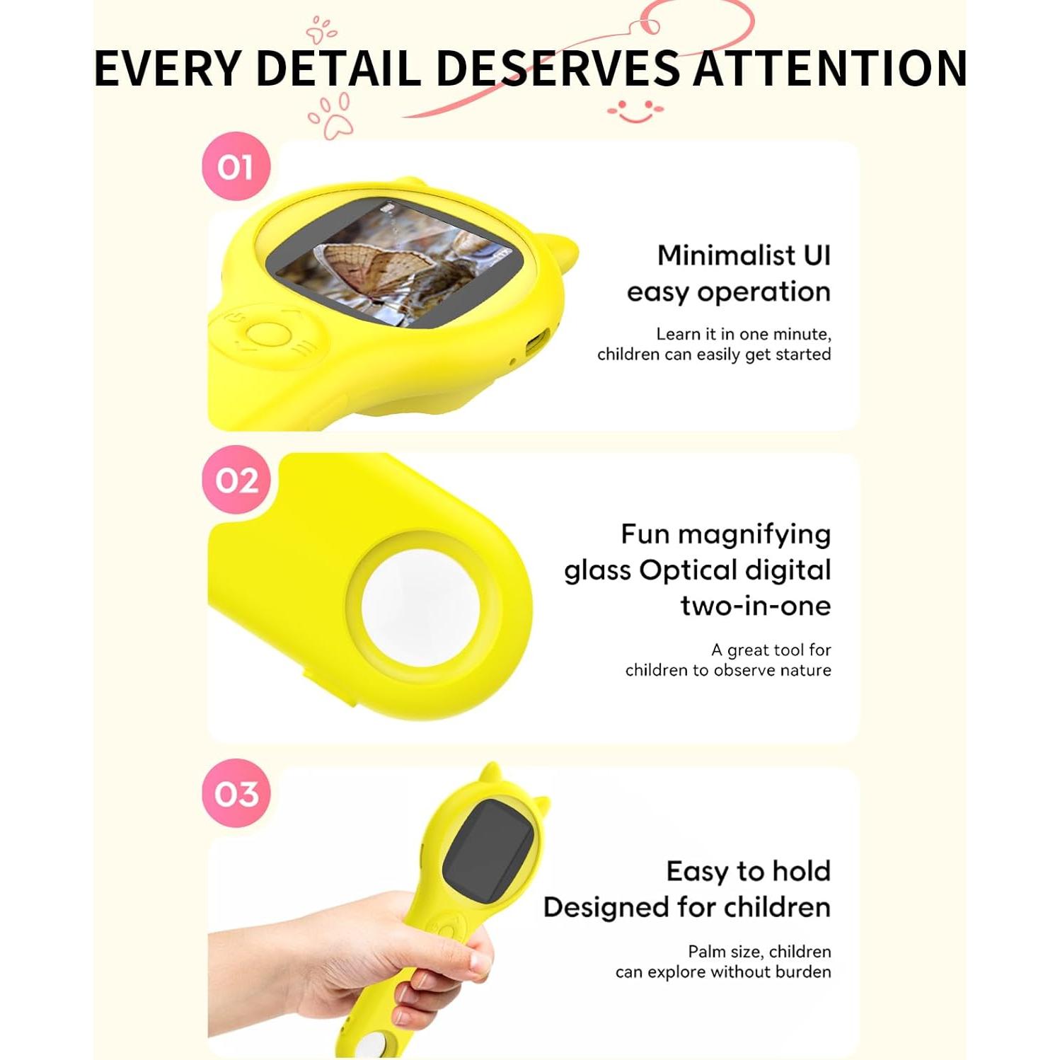 Microscopio Digital para Niños Ashfly - Lupa LED Amarillo