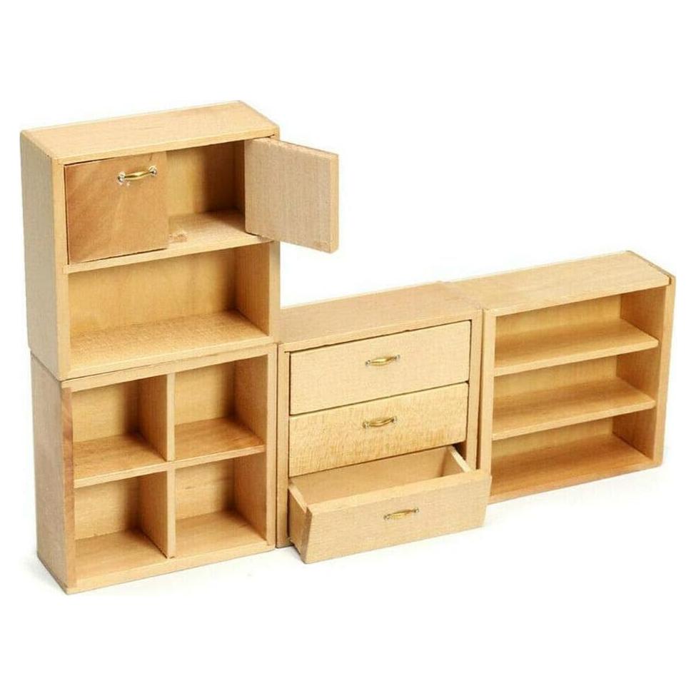 Set de 4 Muebles en Miniatura para Casa de Muñecas 1:12 - Gabinetes