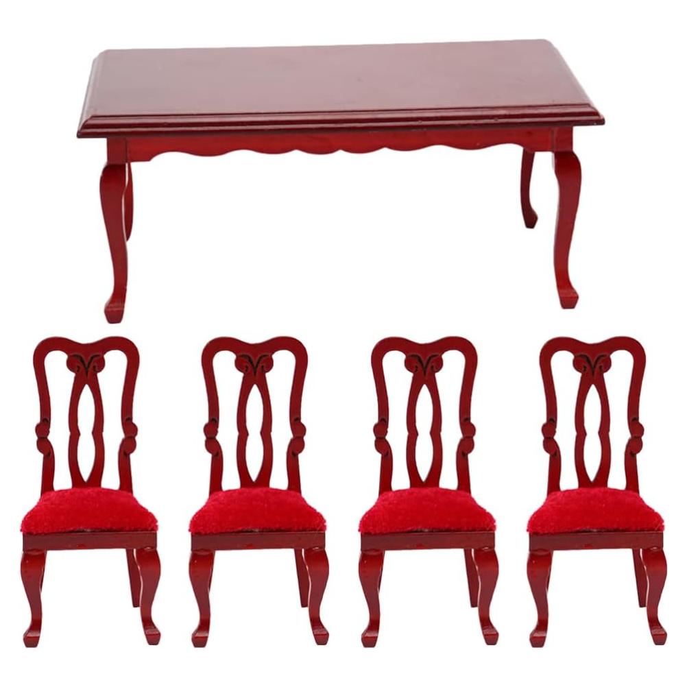 Conjunto de Mesa y Sillas de Comedor Miniatura NUOBESTY 1:12