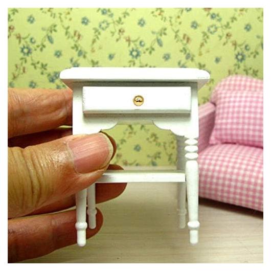 Mesa de Noche de Madera Blanca EatingBiting 1:12 con Cajón