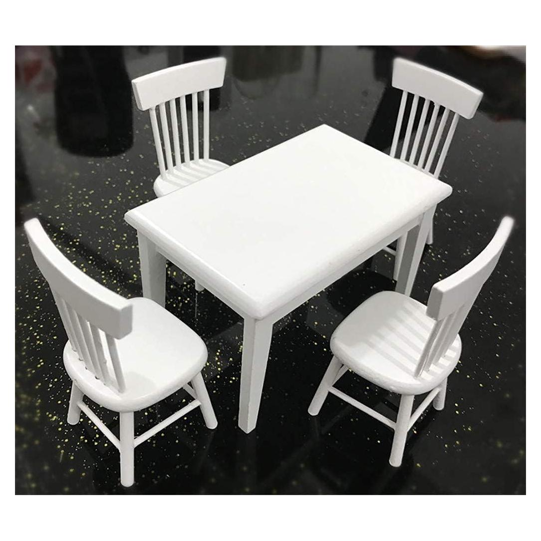 Conjunto de Mesa y Sillas de Comedor de Madera Blanca 1:12 SXFSE