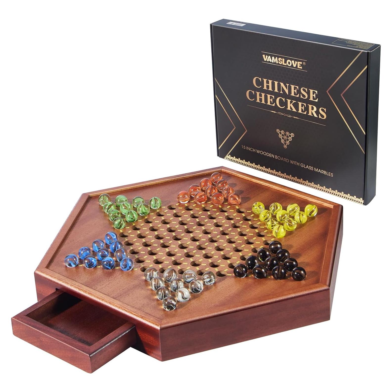 Juego de Damas Chinas VAMSLOVE 38.1cm Madera con 72 Canicas