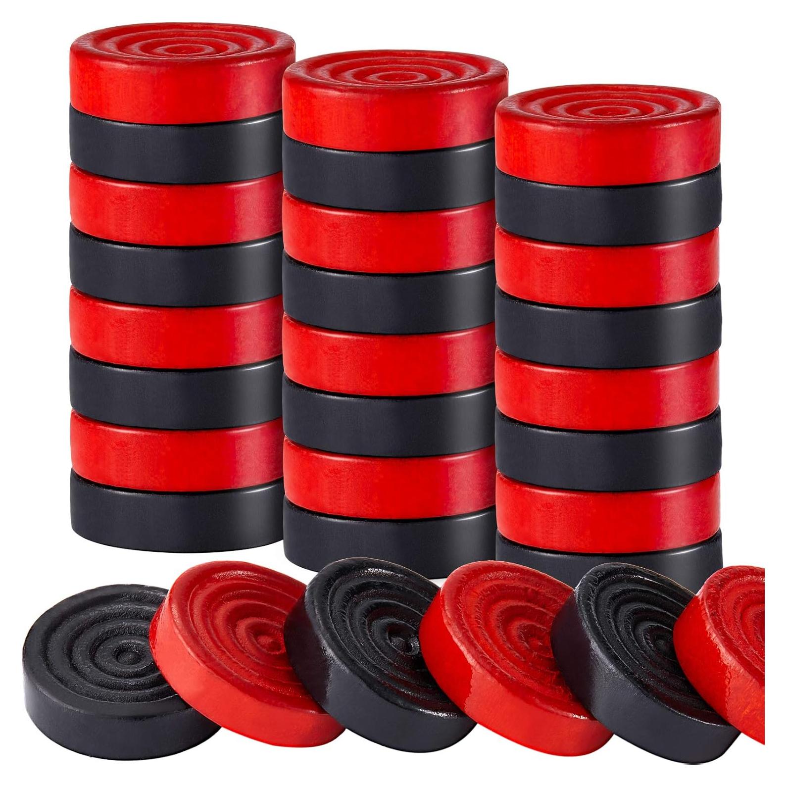 72 Fichas de Damas de Madera Skylety 2.69 cm Rojo y Negro