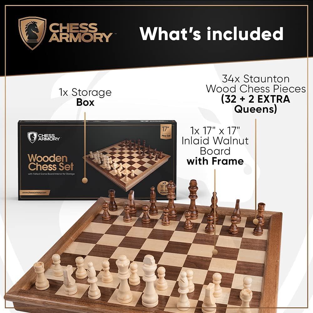 Juego de Ajedrez de Madera Chess Armory 43x43 cm con 2 Reinas Extra