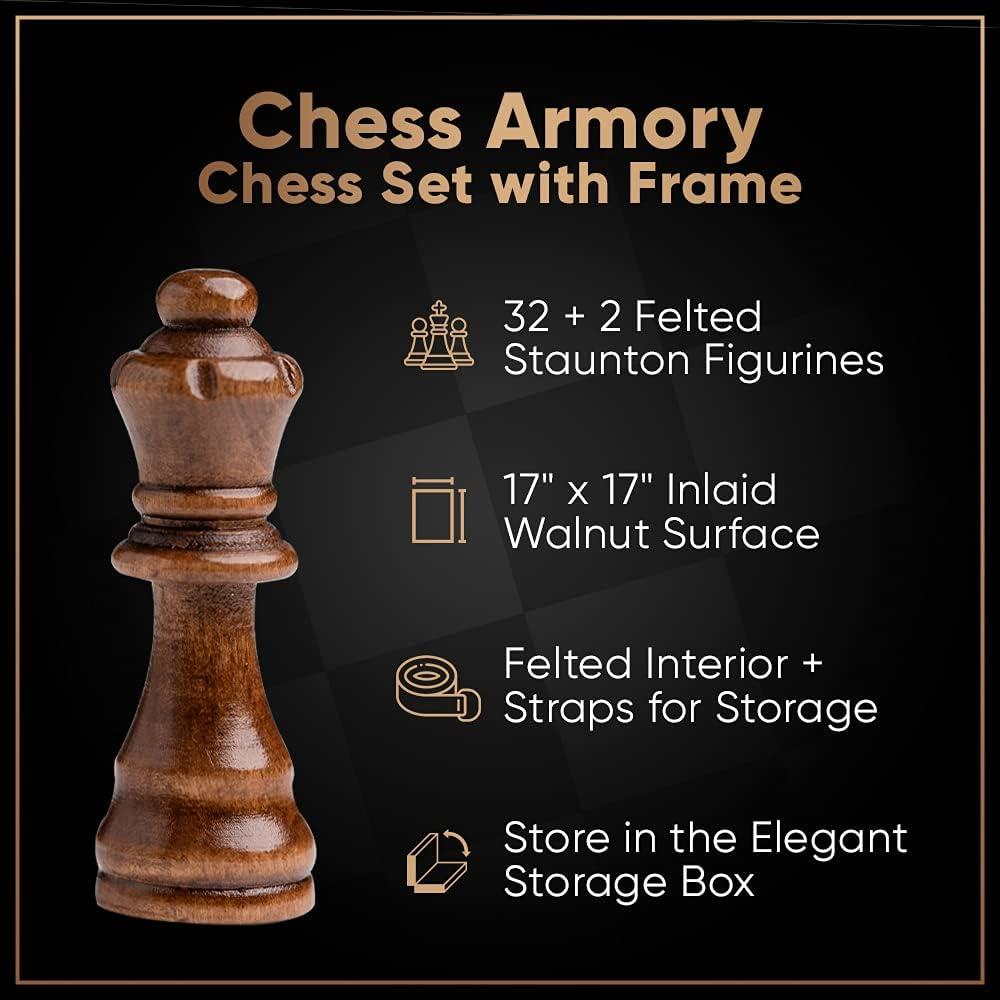Juego de Ajedrez de Madera Chess Armory 43x43 cm con 2 Reinas Extra