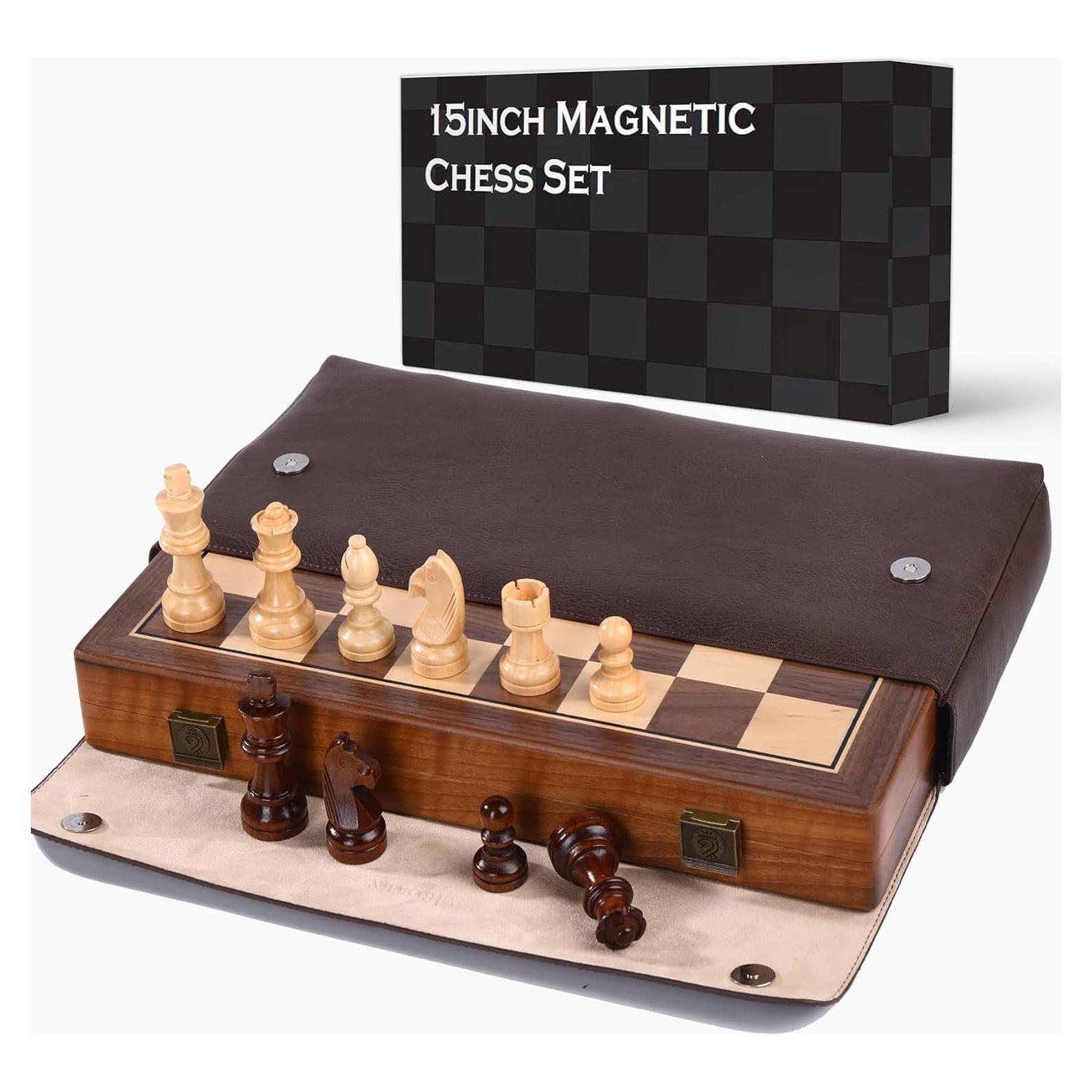 Juego de Ajedrez Magnético de Madera de Nogal 15 cm Plegable