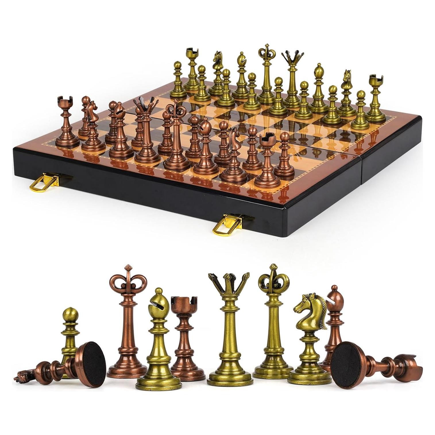 Juego de Ajedrez de Metal Retro Agirlgle 38.1 cm Piezas de Cromo