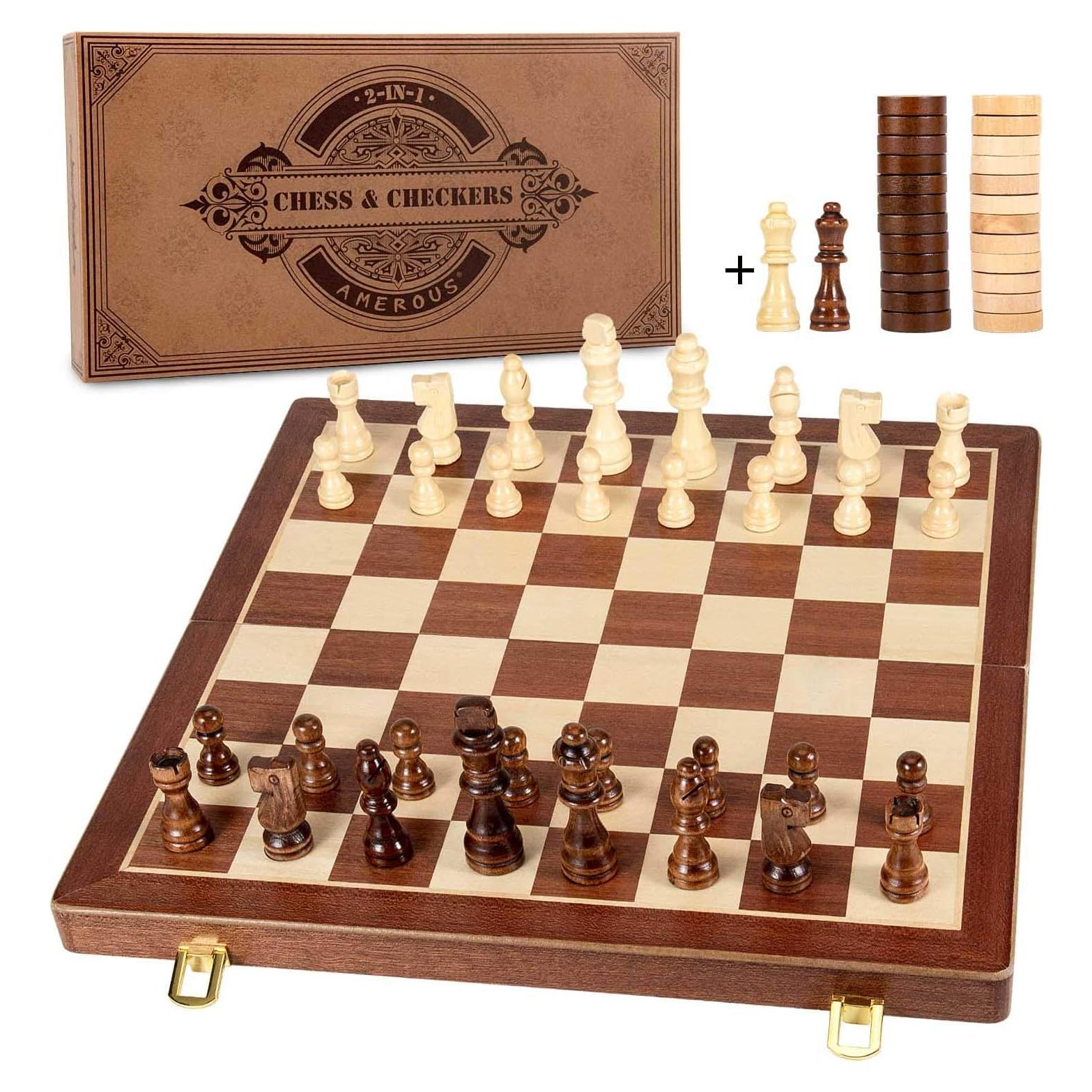 Juego de Ajedrez y Damas Magnético AMEROUS 38.1 cm 2 en 1