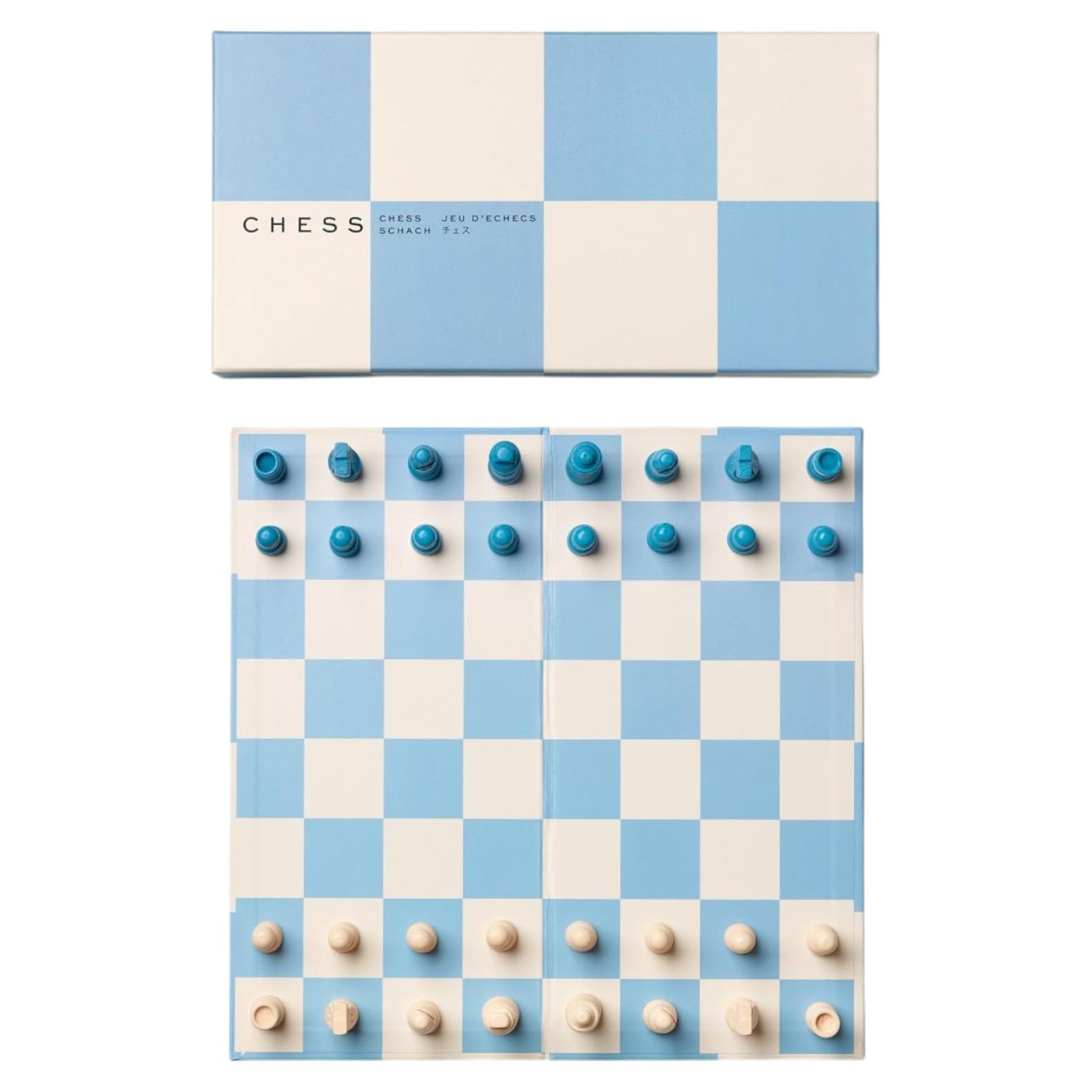 Juego de Ajedrez de Madera Azul con Tablero Plegable - PrintWorksMarket