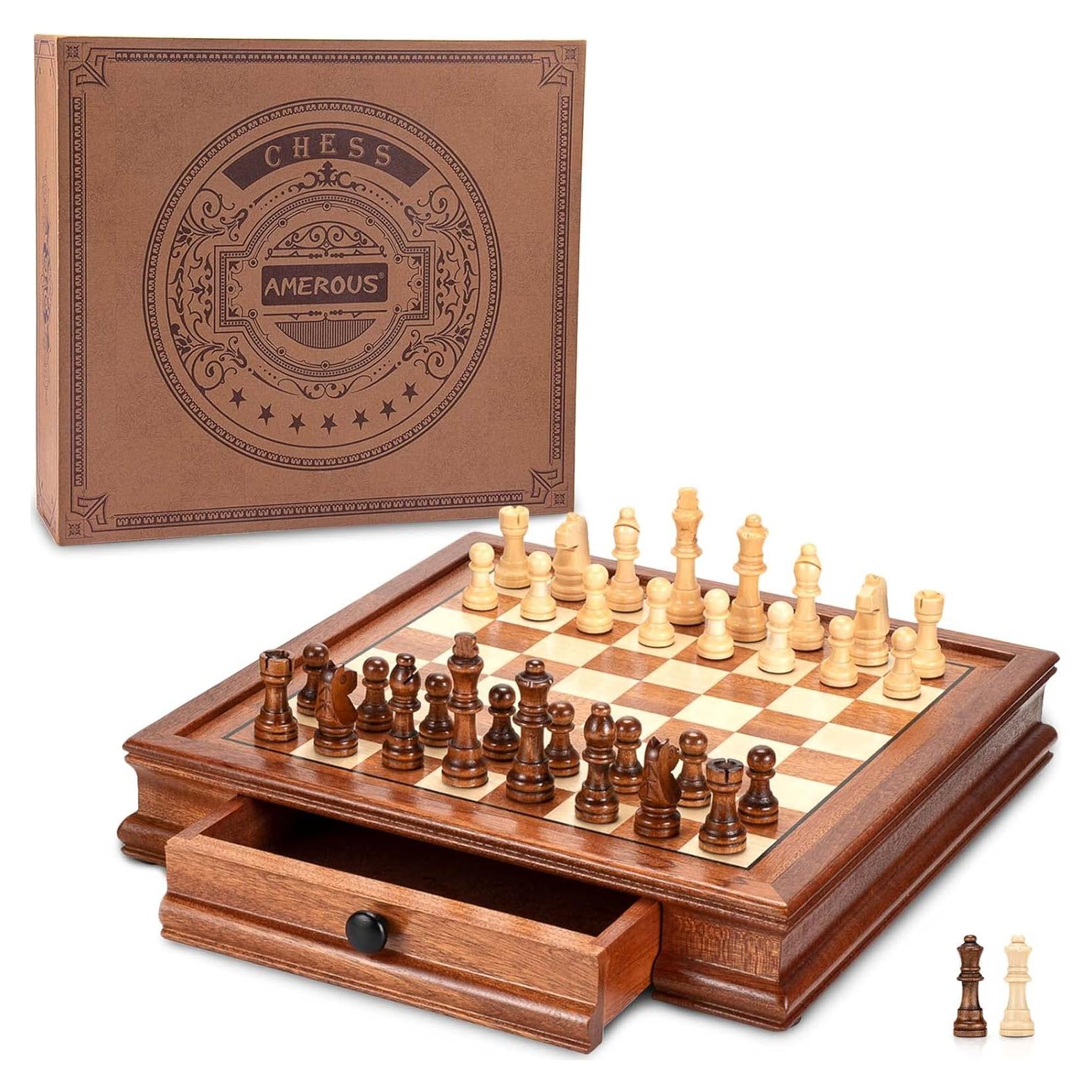 Juego de Ajedrez Magnético de Madera AMEROUS 31.75 cm con 2 Reinas