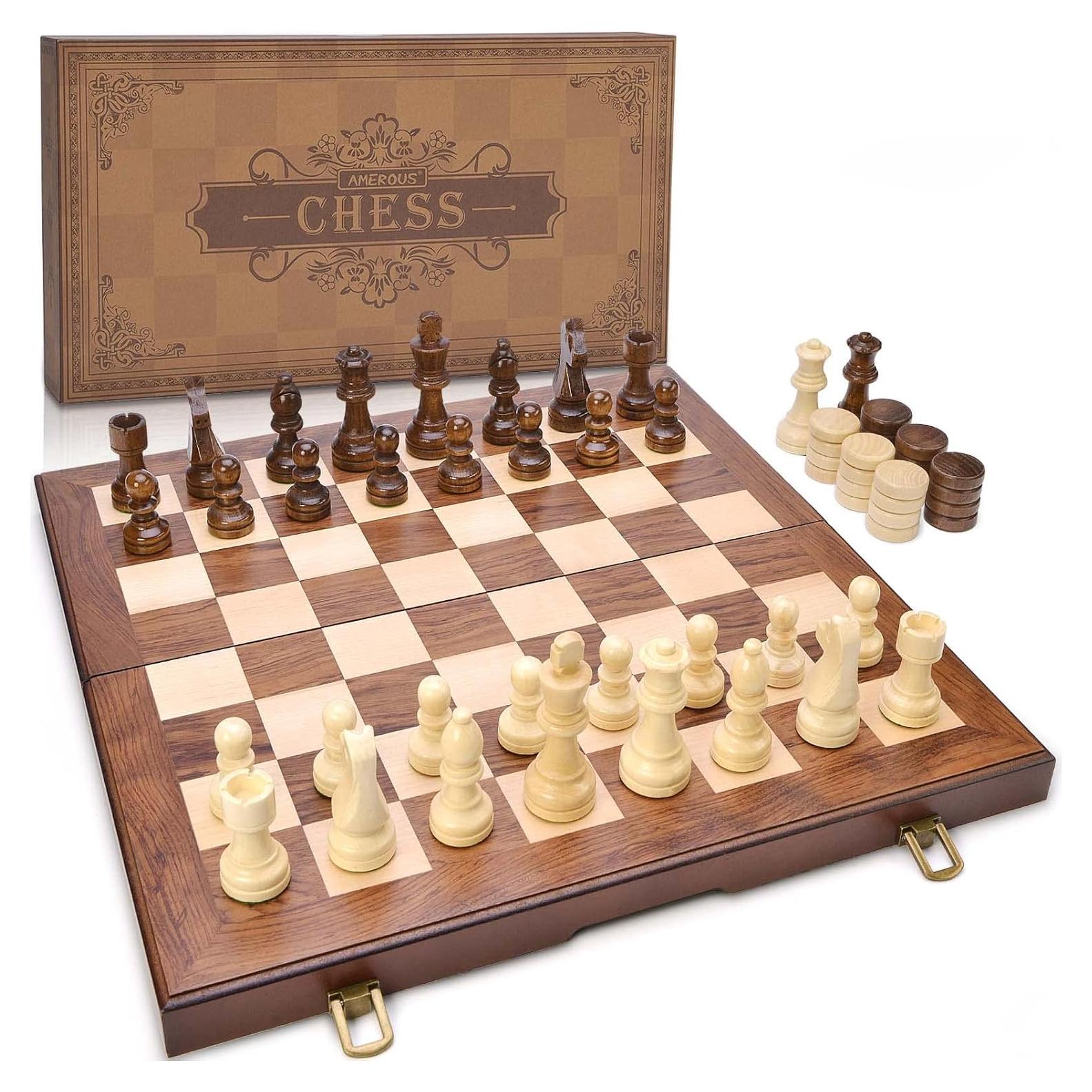 Juego de Ajedrez y Damas 2 en 1 AMEROUS Madera 39.62 cm