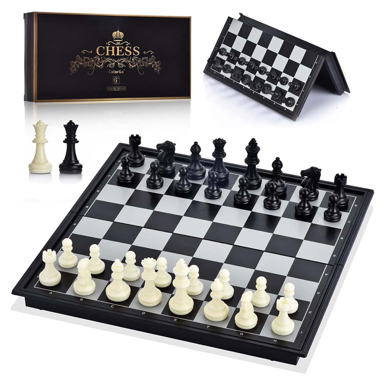 Juego de Ajedrez Magnético Plegable ColorGo 25.2 cm con 2 Reinas Extra