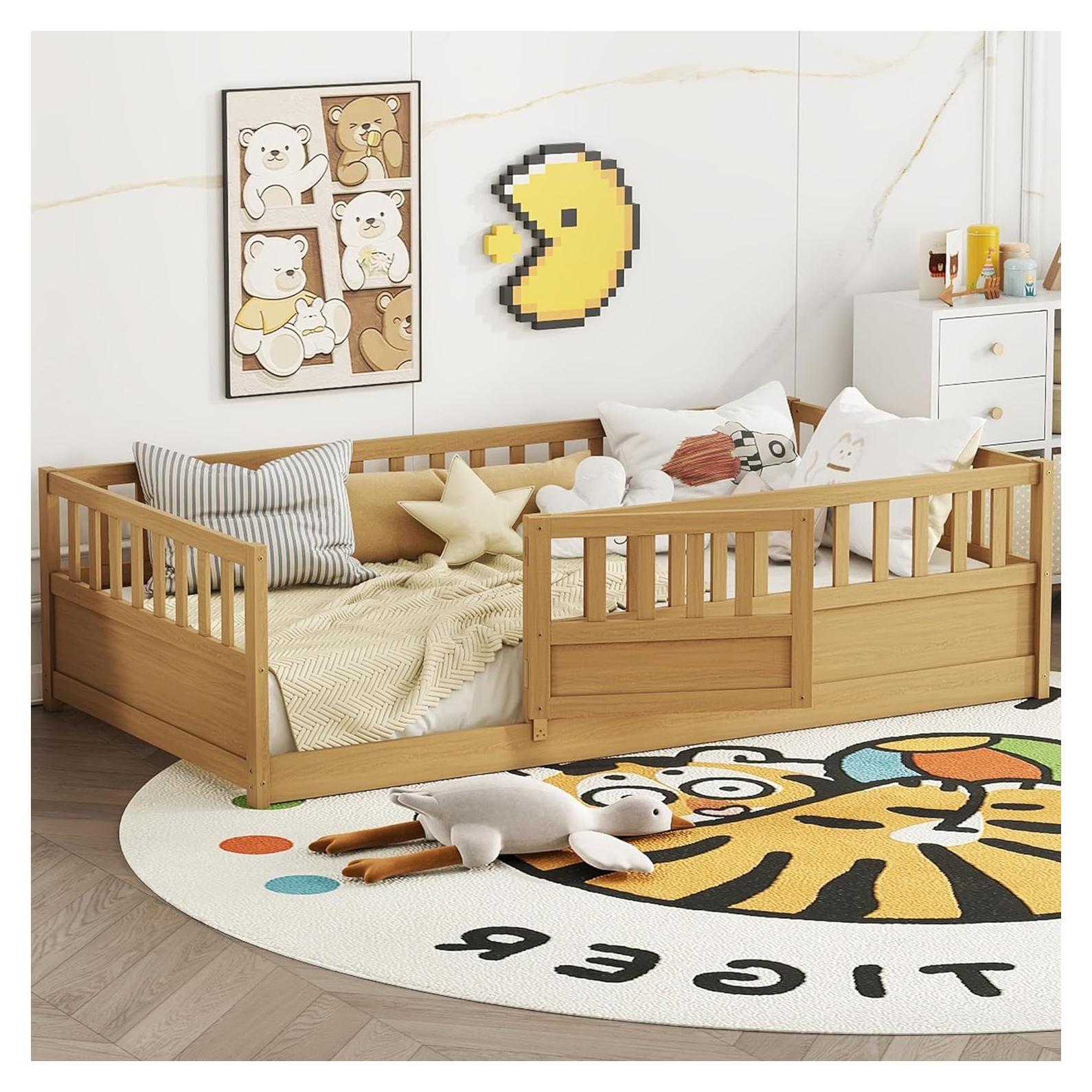 Cama de Piso Twin Bellemave con Alta Cerca y Puerta Natural