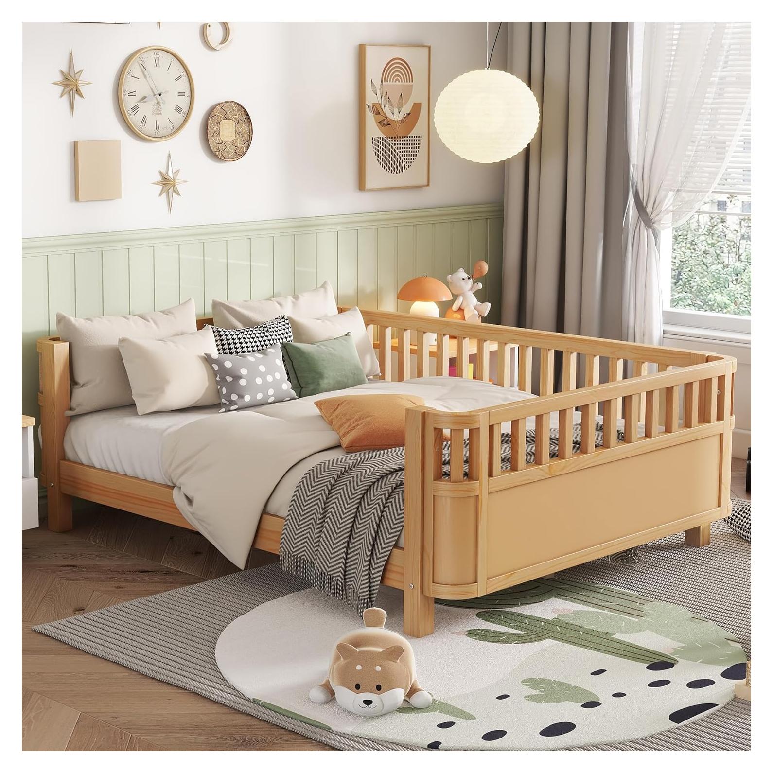 Cama Montessori Completa OYUMOENTS Natural con Barandillas