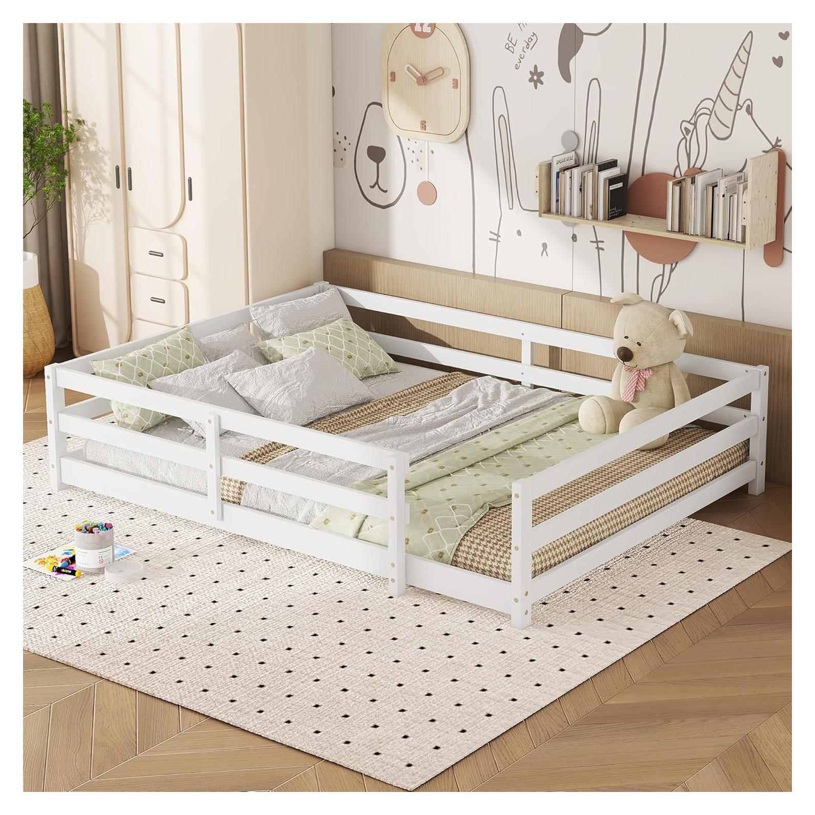 Cama Montessori Completa A ALFRESCOOL Blanca con Barandilla