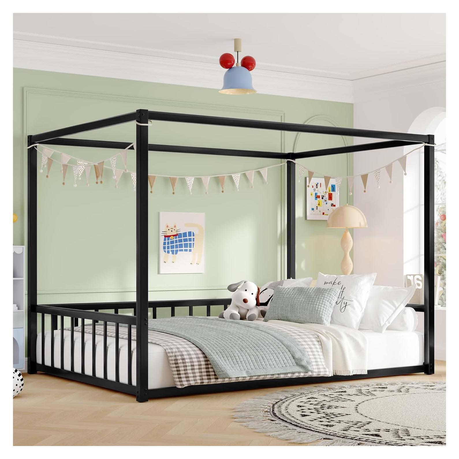 Cama Montessori con Dosel Bellemave Completo Negra Antichoque