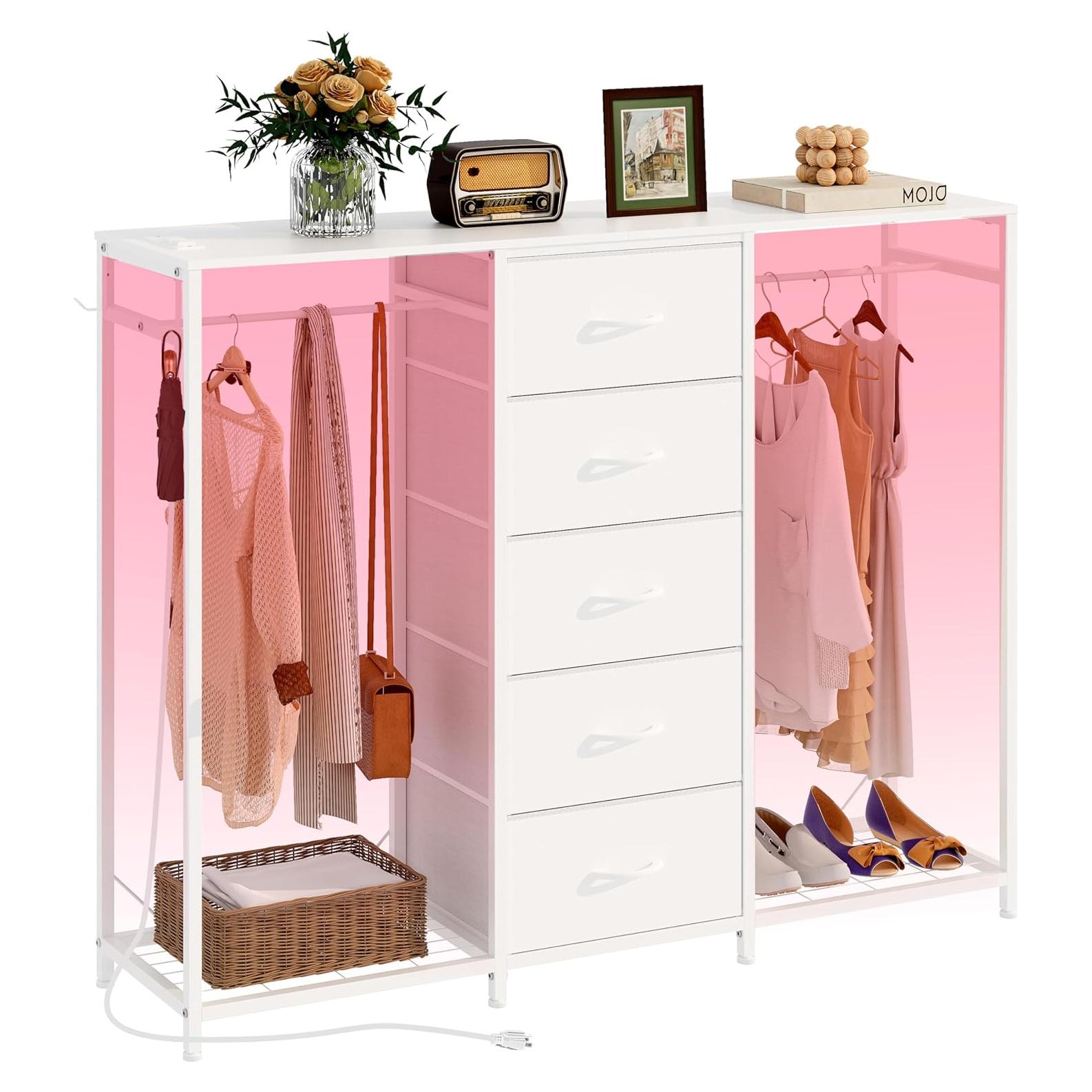 Cómoda blanca Espelism 5 cajones con perchero y luces LED