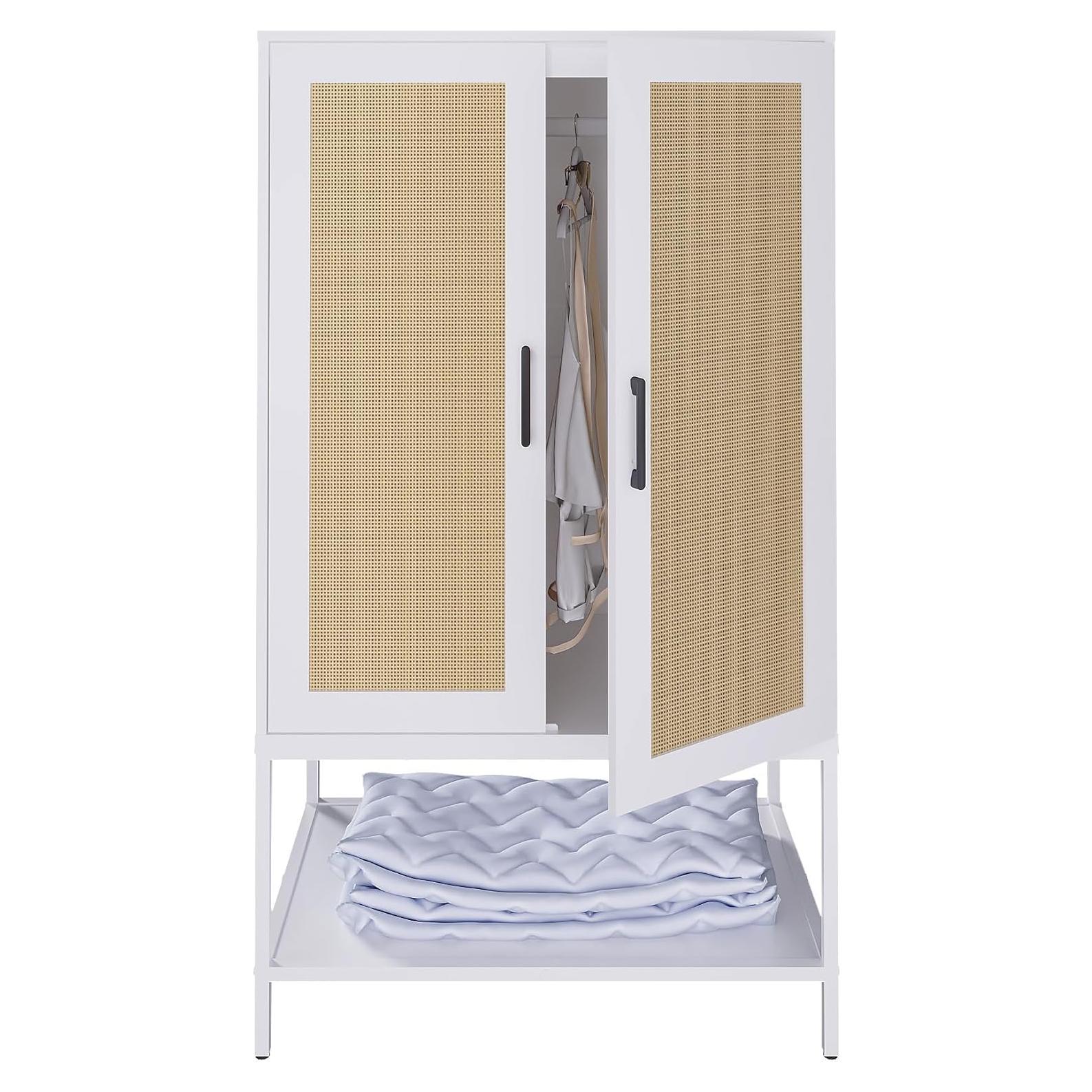 Armario de Rattan Blanco BOCVKEN con 2 Puertas y Estante