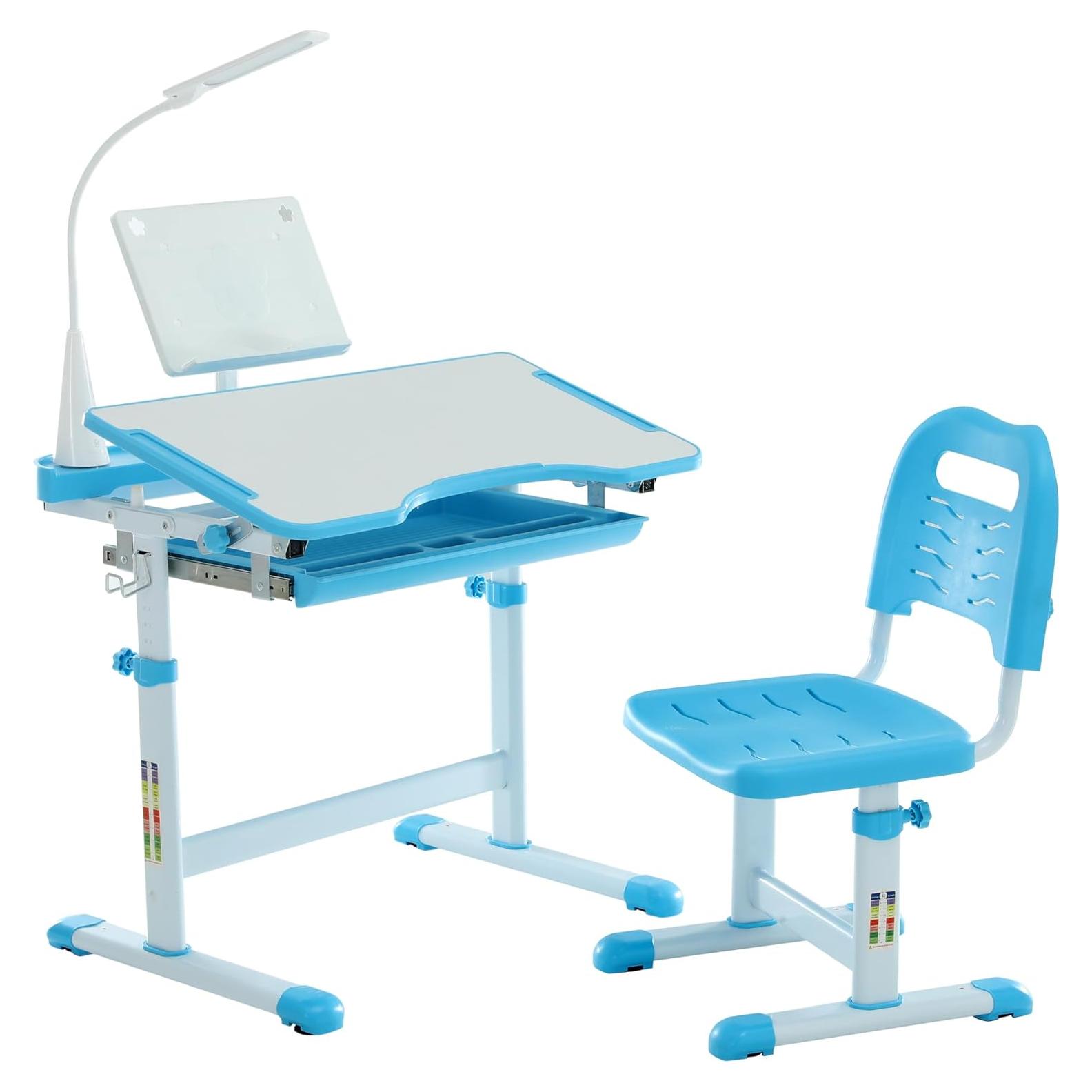 Conjunto de Escritorio y Silla Diroan Azul Ergonómico Ajustable