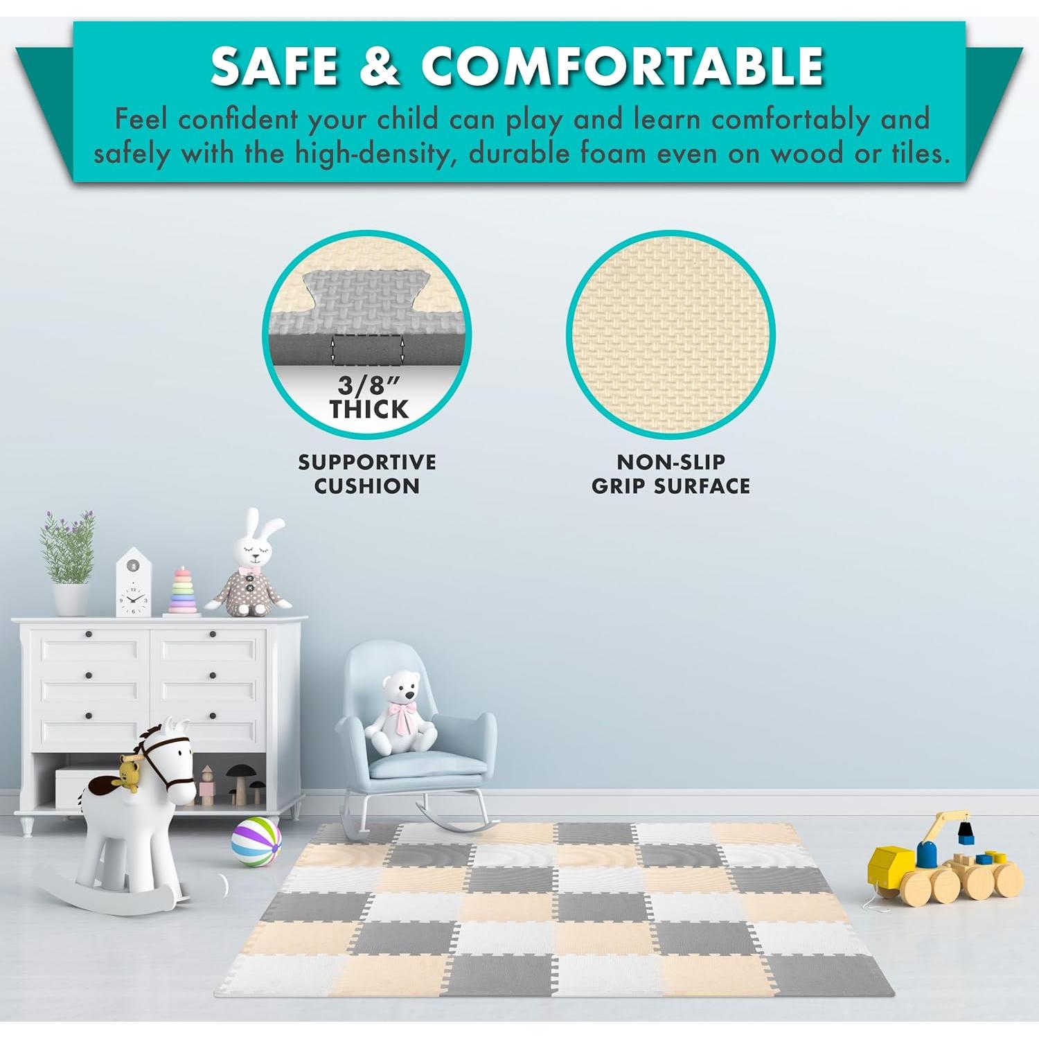 Alfombra de Juego ProSource Puzzle 36 Losas Blanco/Gris/Beige