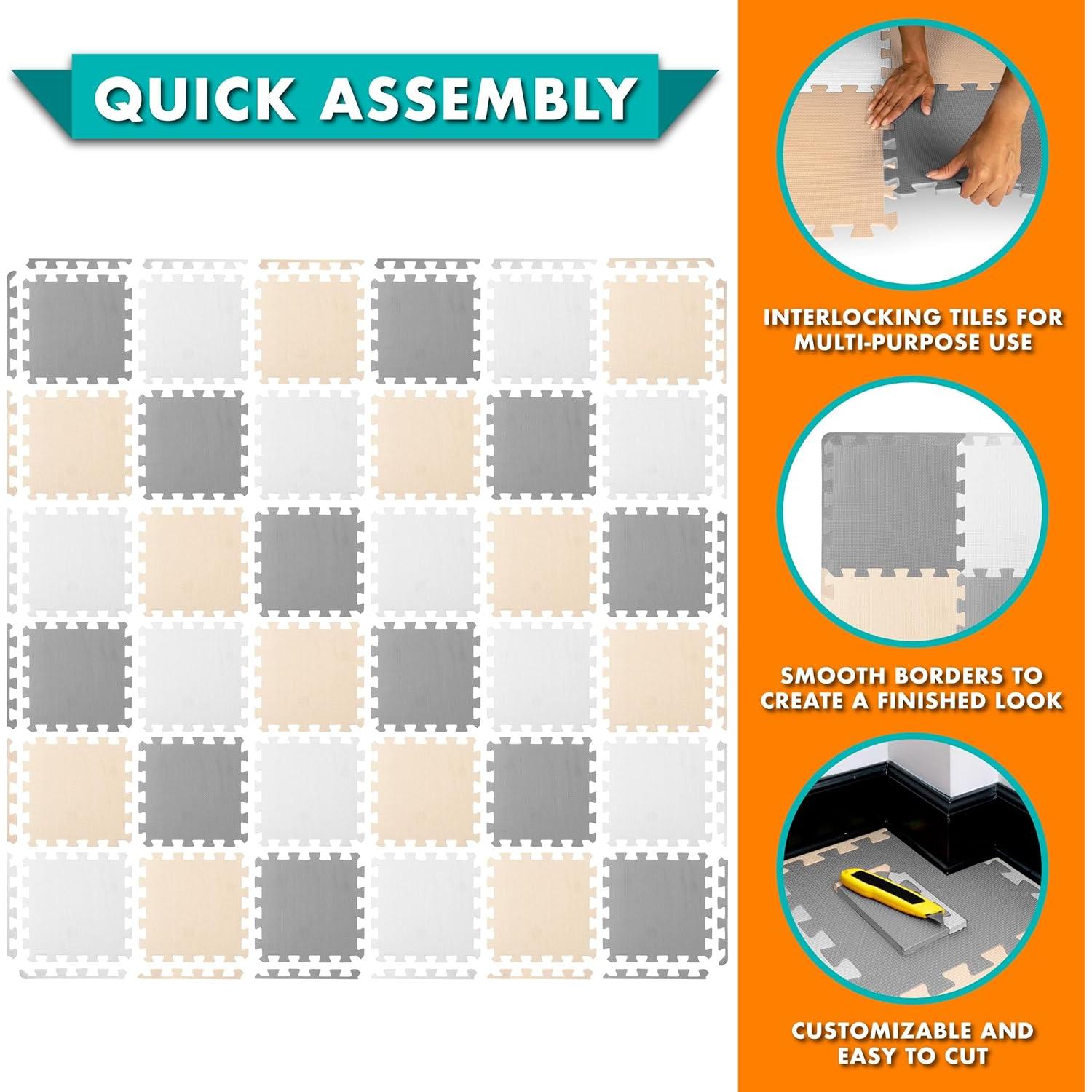 Alfombra de Juego ProSource Puzzle 36 Losas Blanco/Gris/Beige