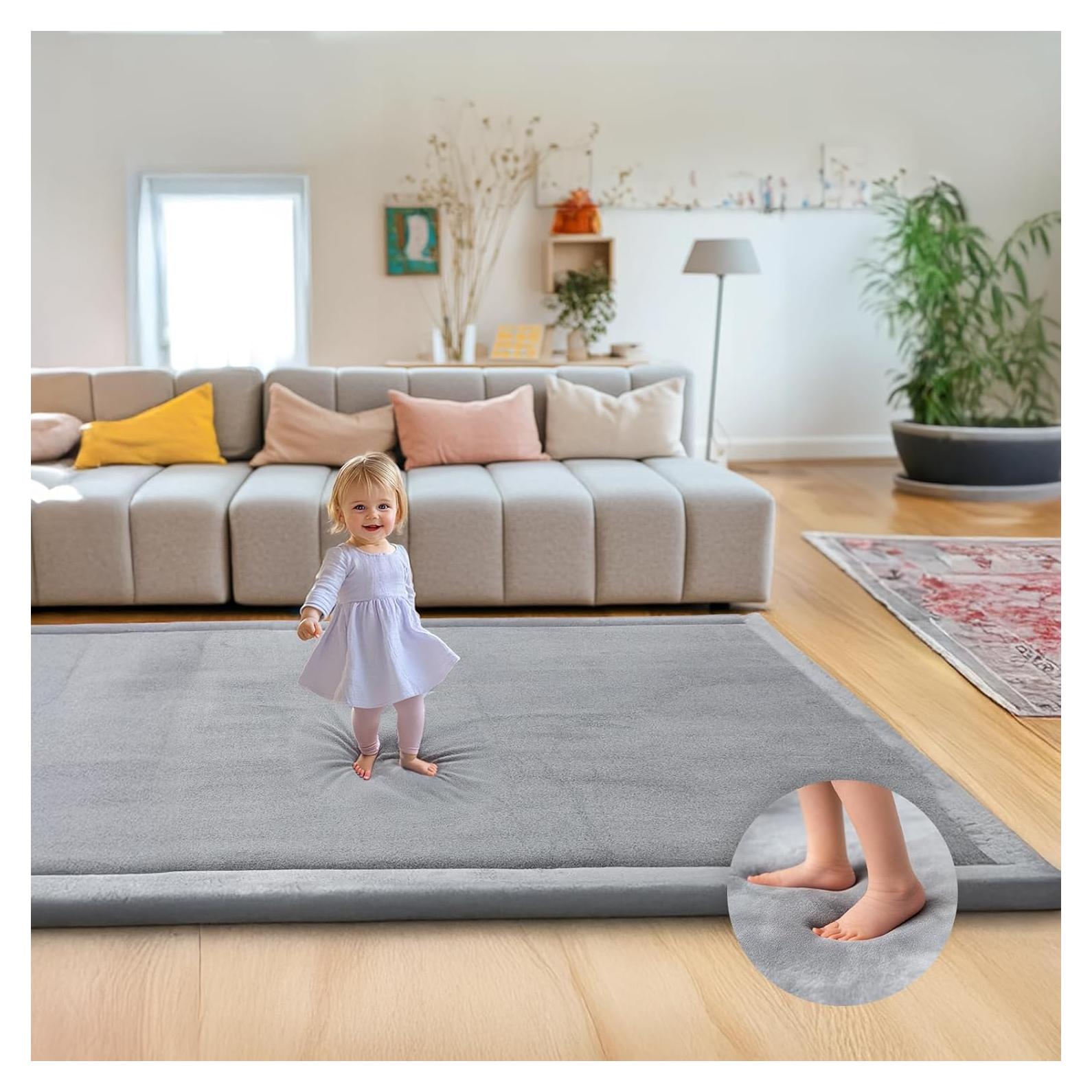 Alfombra de Juego Terciopelo 200x150 cm Antideslizante Gris