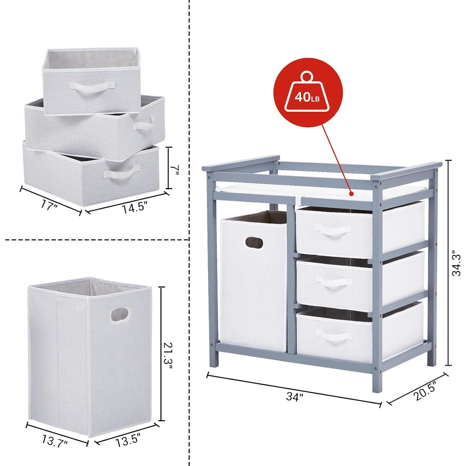 Mesa de Cambio de Bebé GarveeLife de Madera con 3 Cestas