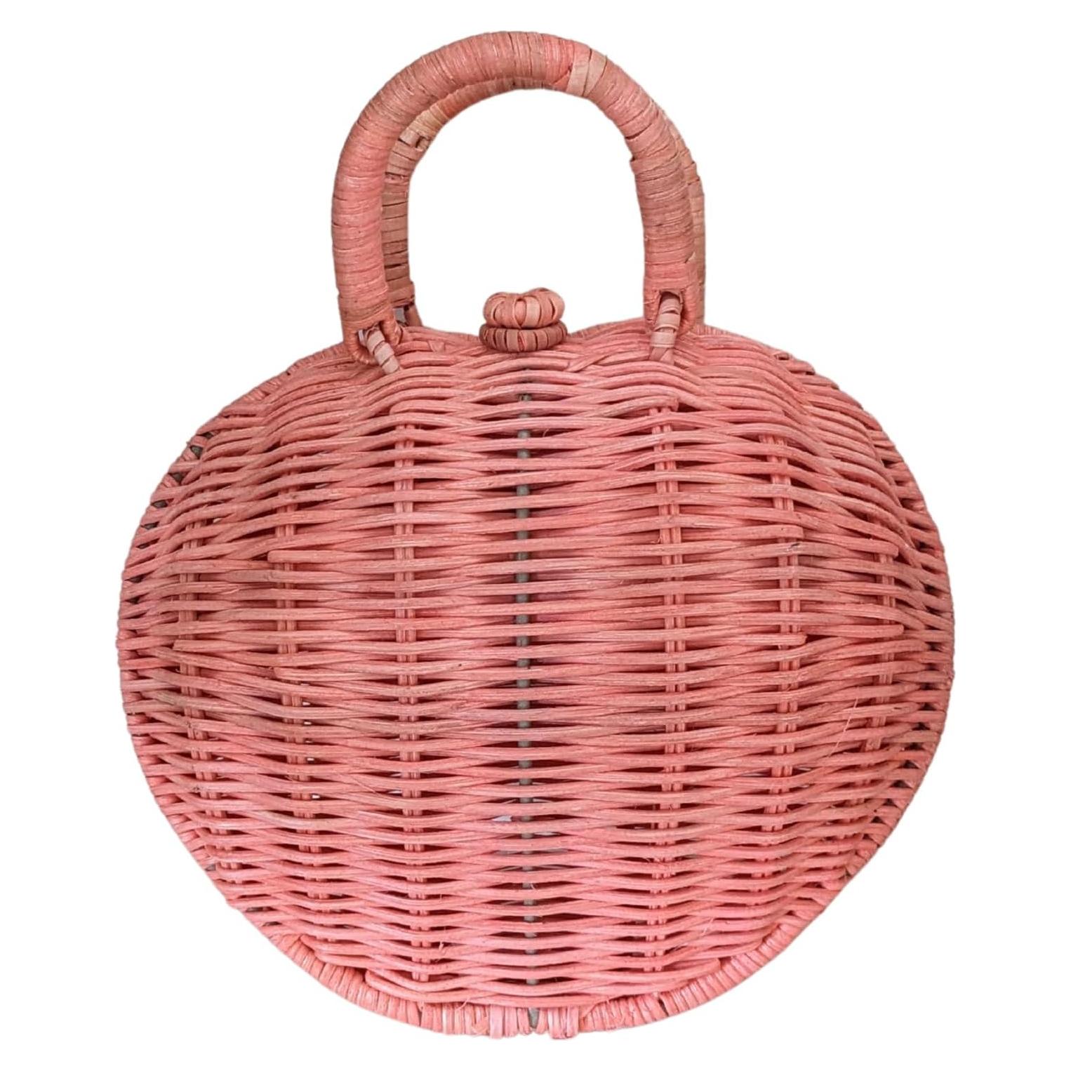 Bolsa de Mimbre Corazón Rosa Natural Ecológica 22.8x11.4cm