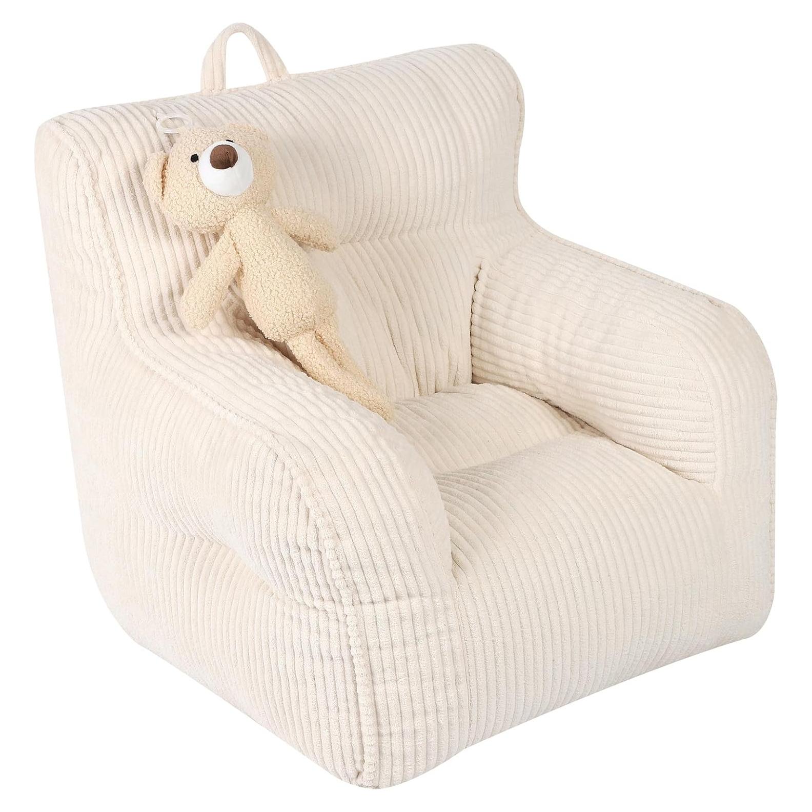 Silla Puff para Niños MOMCAYWEX Beige con Oso de Peluche