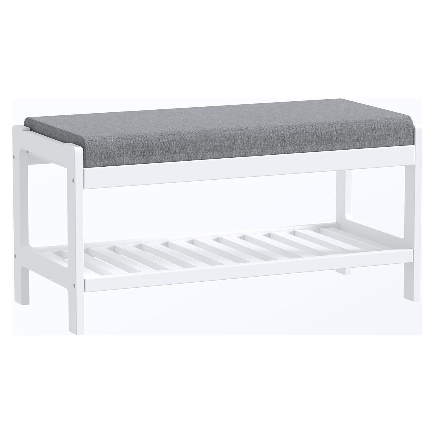 Banco Zapatero LOUCIORA Madera Sólida 2 Niveles Blanco