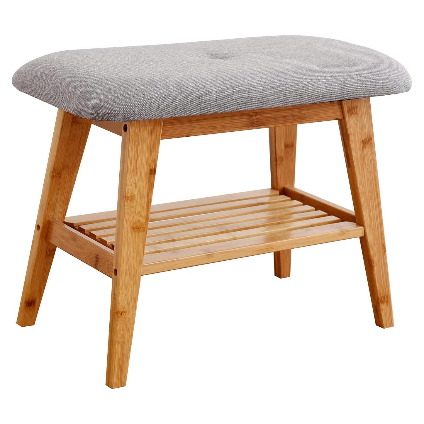 Banco para Zapatos SOBIBO de Bambú Natural 60 cm con Cojín