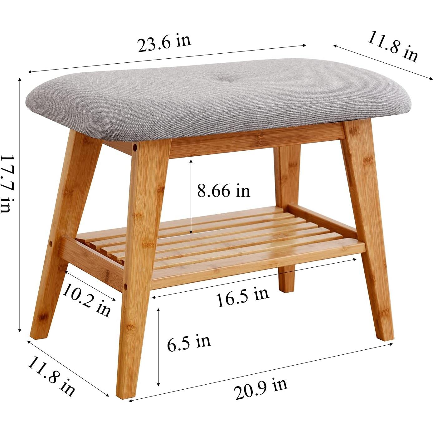 Banco para Zapatos SOBIBO de Bambú Natural 60 cm con Cojín