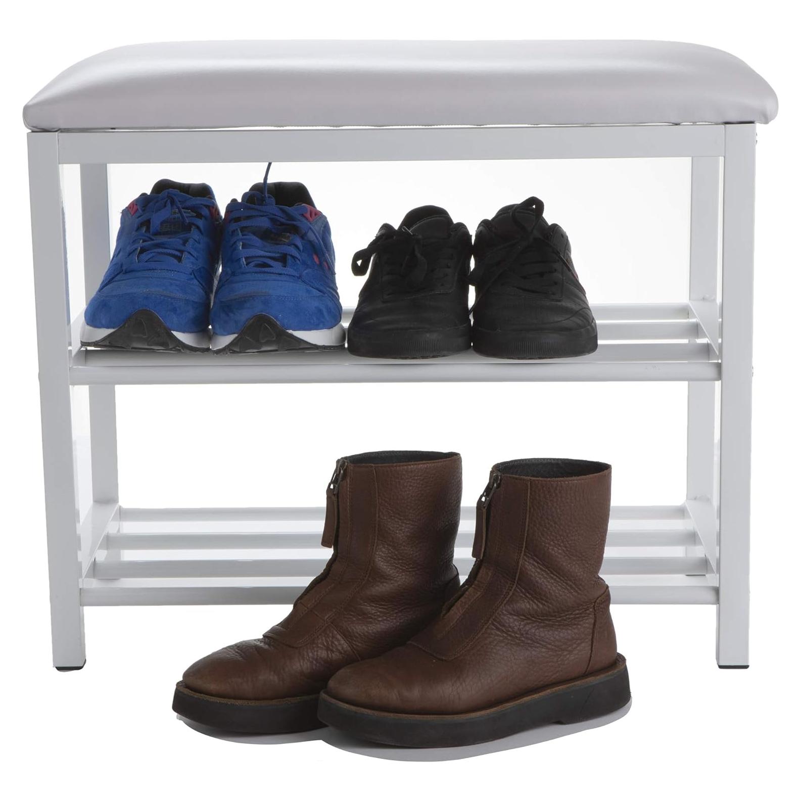 Banco para zapatos Mind Reader, metal blanco, 59.69x29.97x50.53 cm