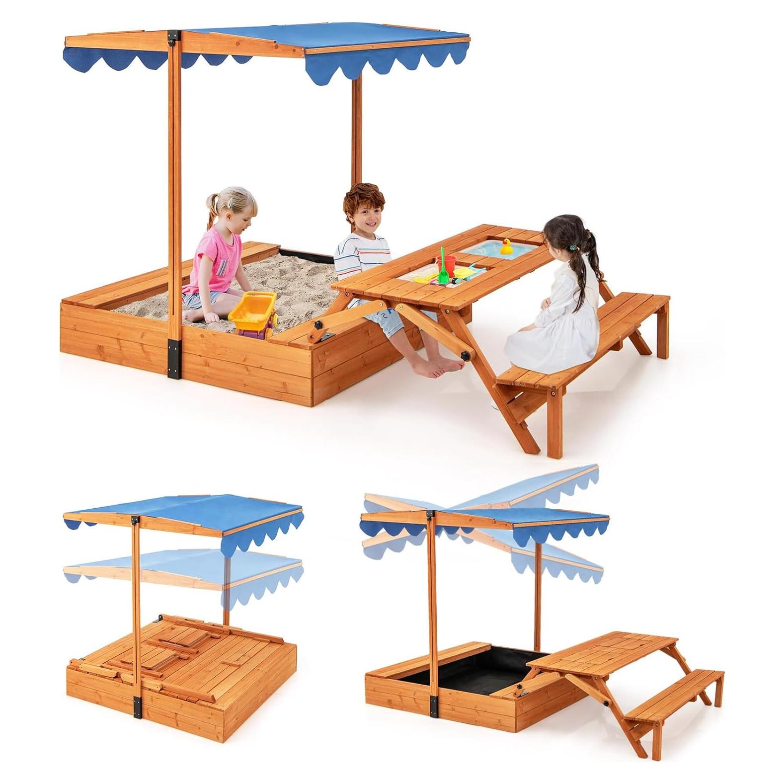 Caja de Arena de Madera Costzon 3 en 1 con Toldito Ajustable