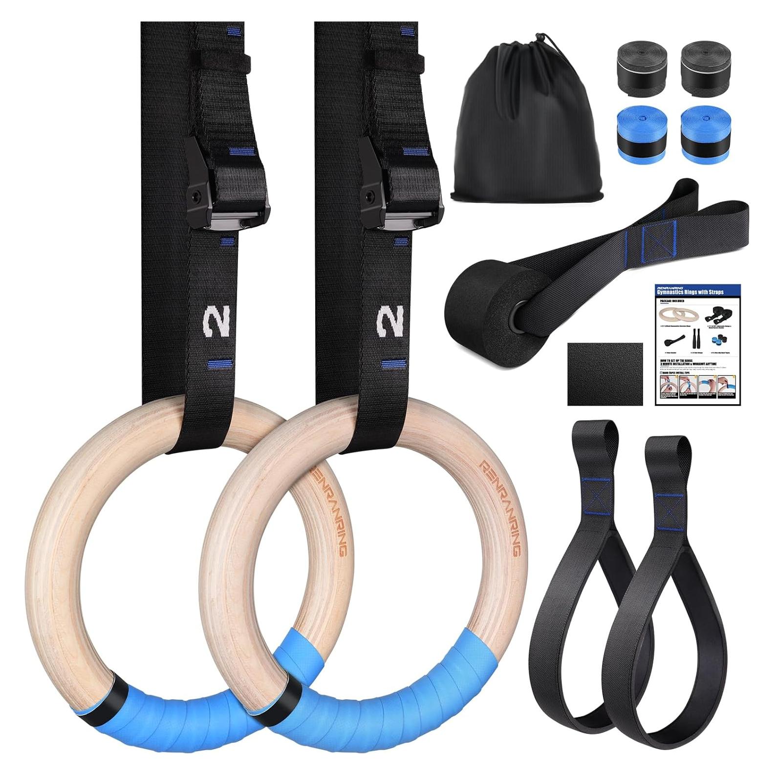 Anillas de Gimnasia de Madera RENRANRING 32mm con Correas Ajustables