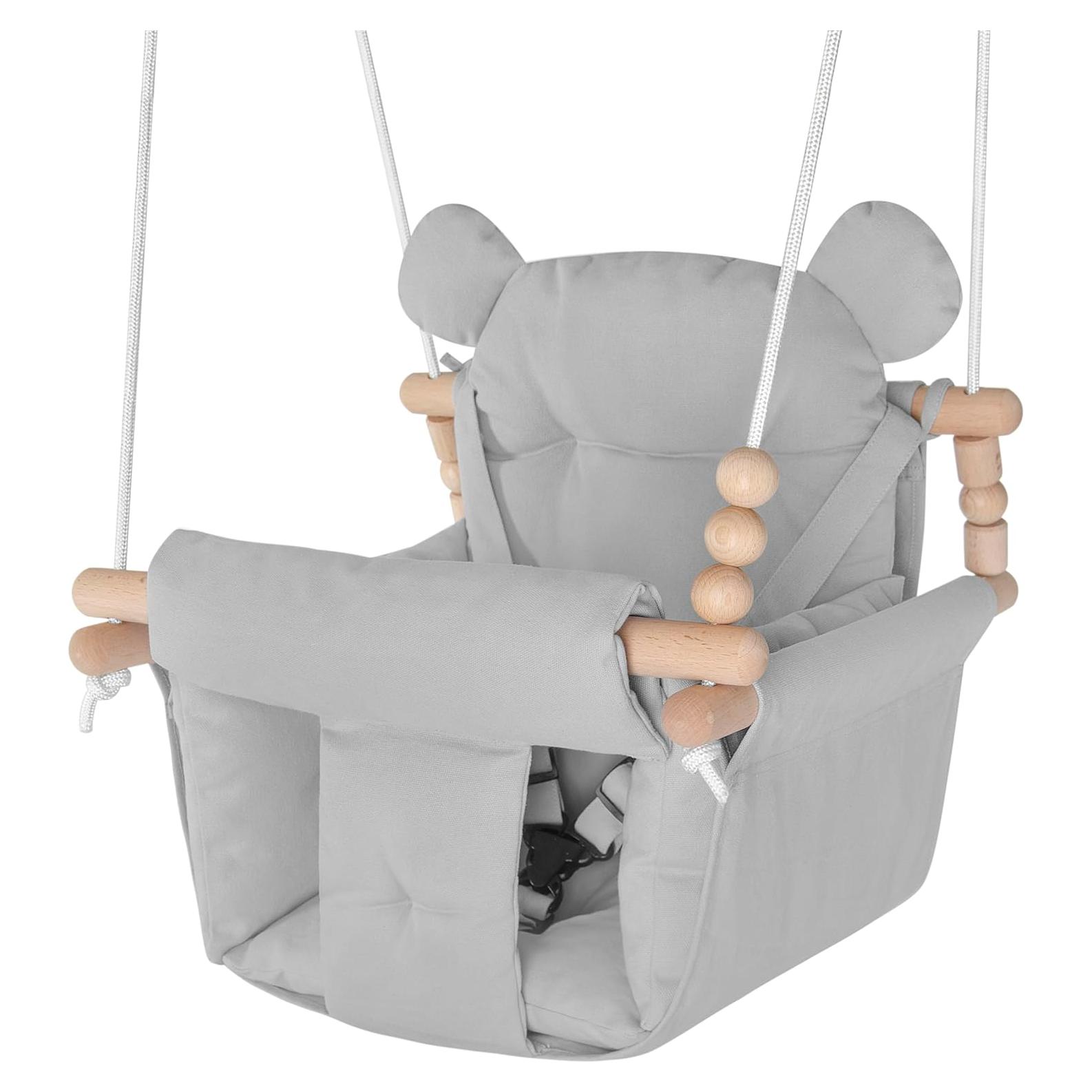 Columpio para Bebés Happypie de Madera y Lona Gris 0-3 Años