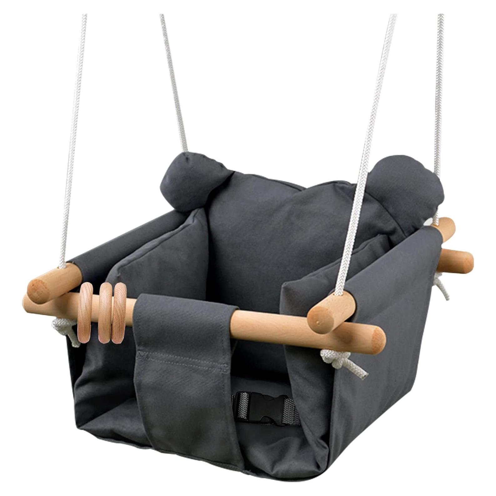 Asiento de columpio colgante DILIMI gris para bebés 6 meses a 3 años