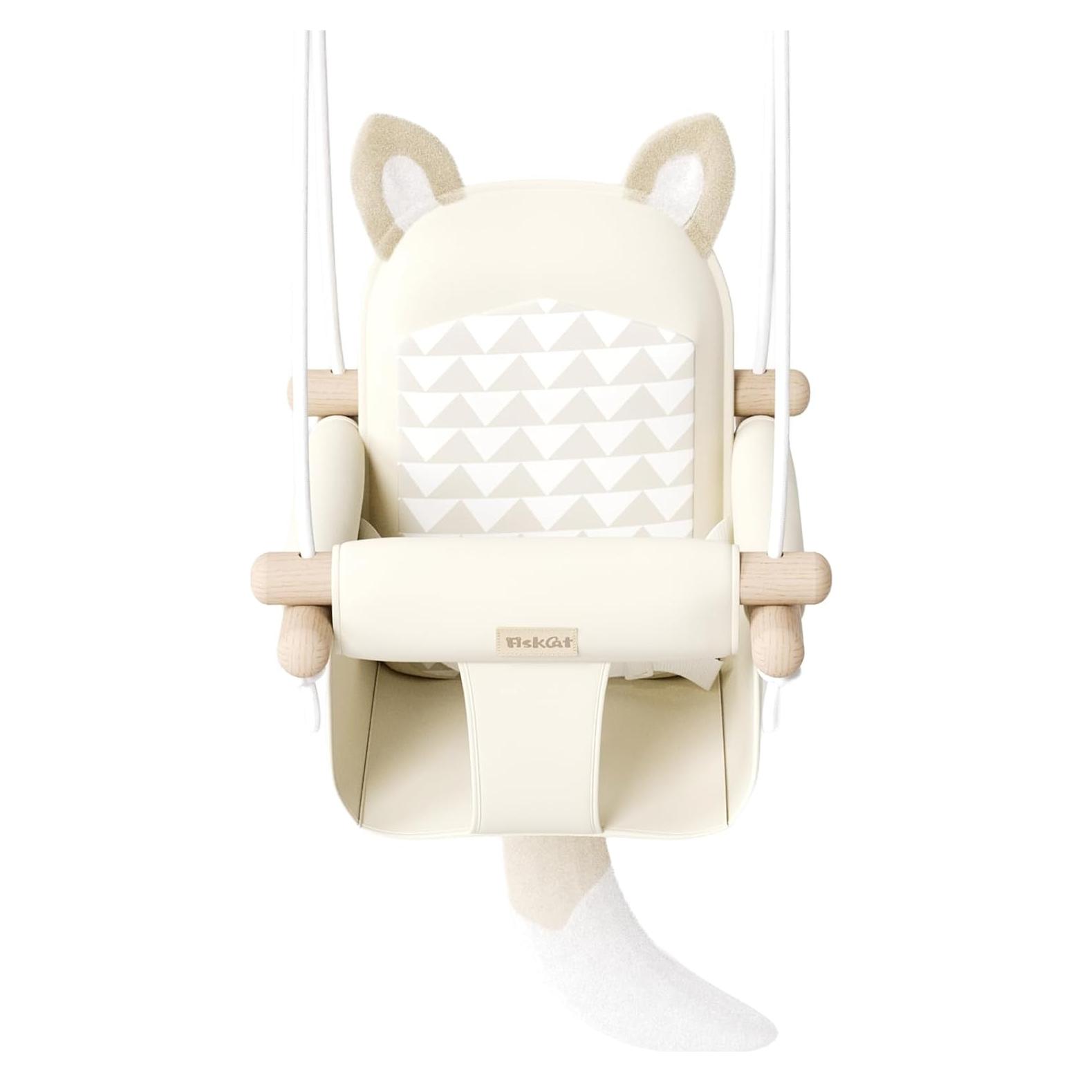 Columpio de Bebé de Madera Beige con Cinturón de Seguridad